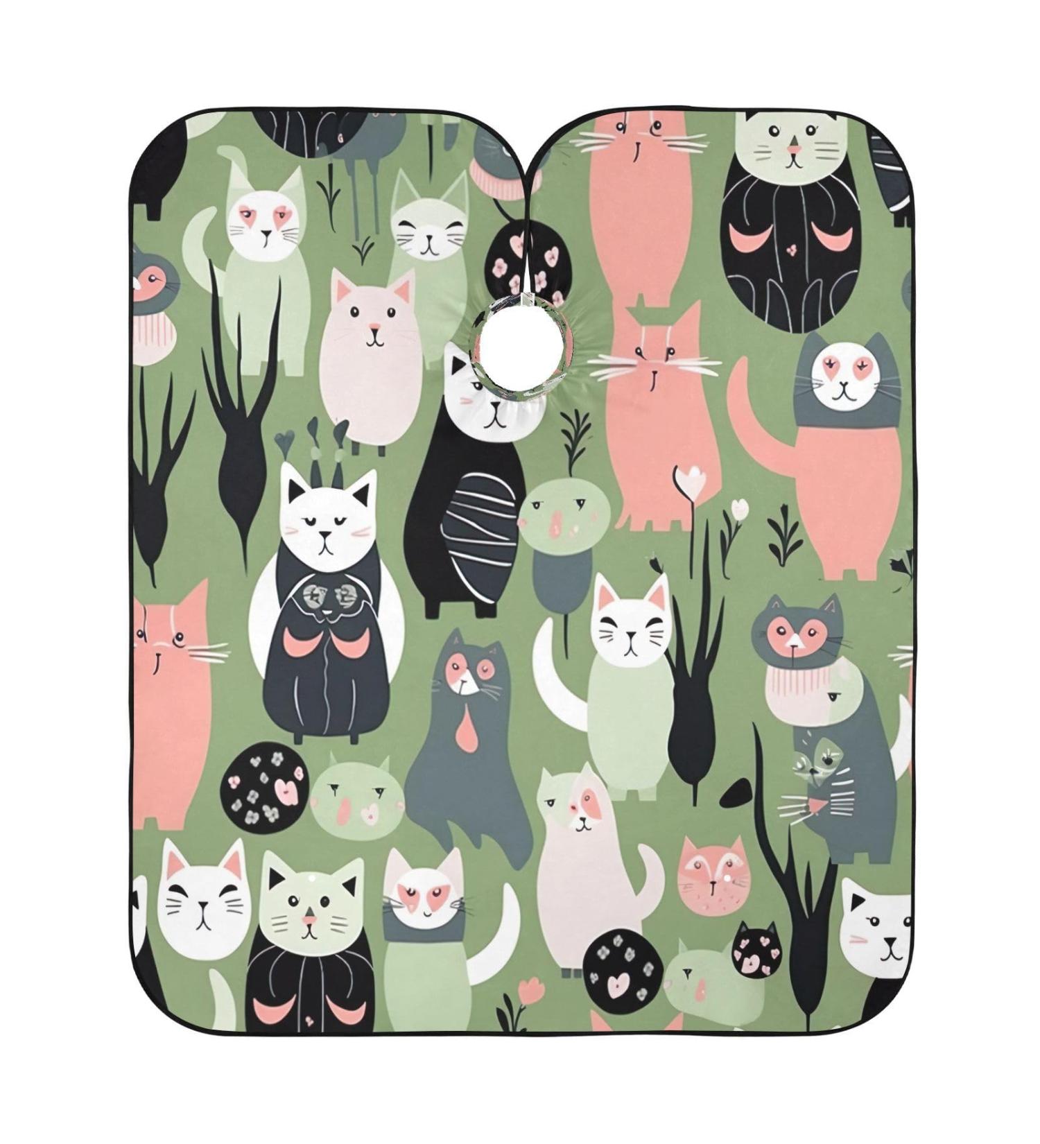 Kigai Cartoon Cats Barber Cape - Professional Waterproof Hair Cutting Cape for Men & Women | Adjustable Snap Closure Hairdressing Cape - Buy Online on GoSupps.com