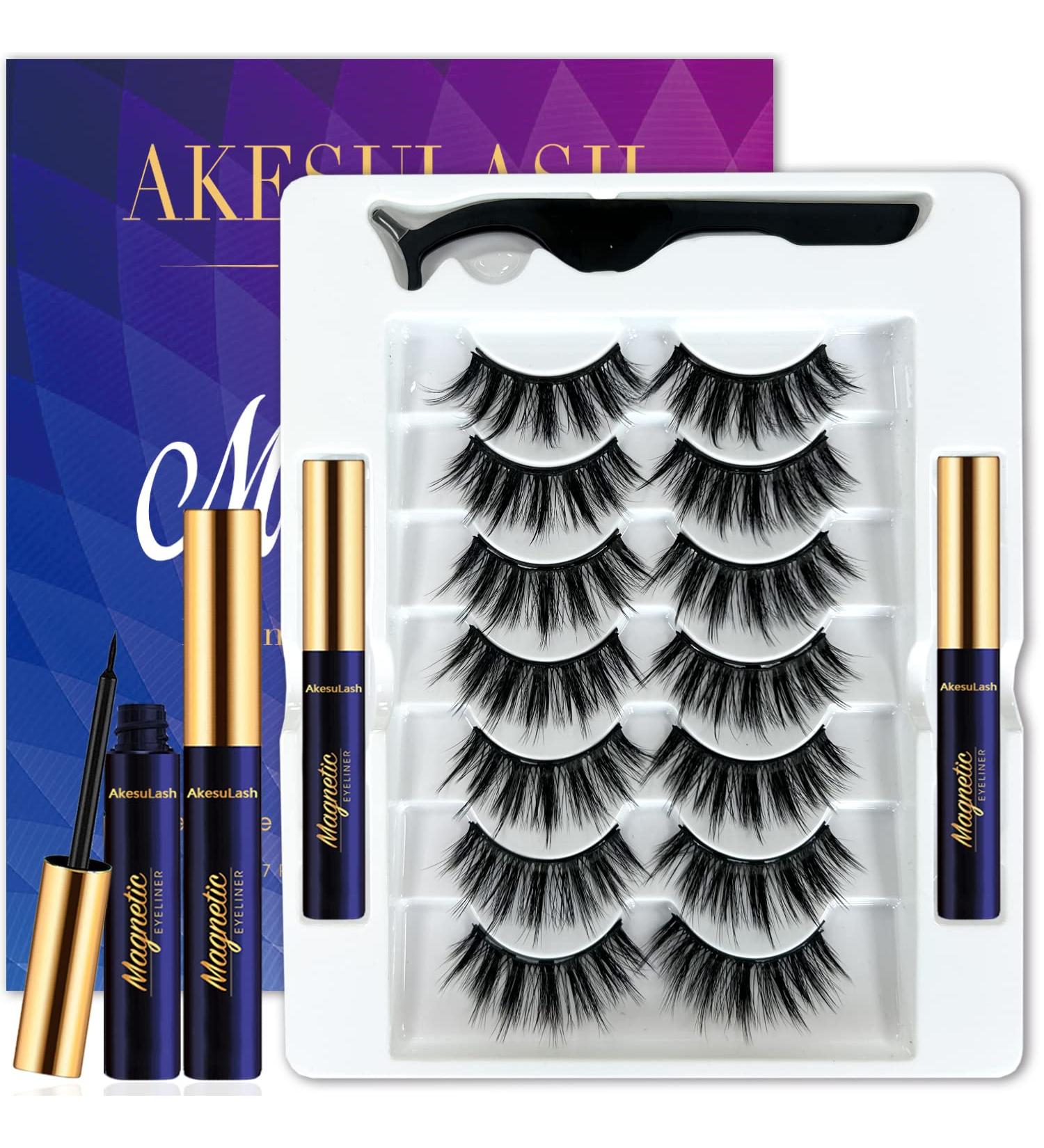 Buy 7 Pairs Magnetic Eyelashes Kit - 3D Medium Round Lashes & Eyeliner - Natural Long-Lasting Reusable - Easy Application (9 Pieces - Buy Online on GoSupps.com