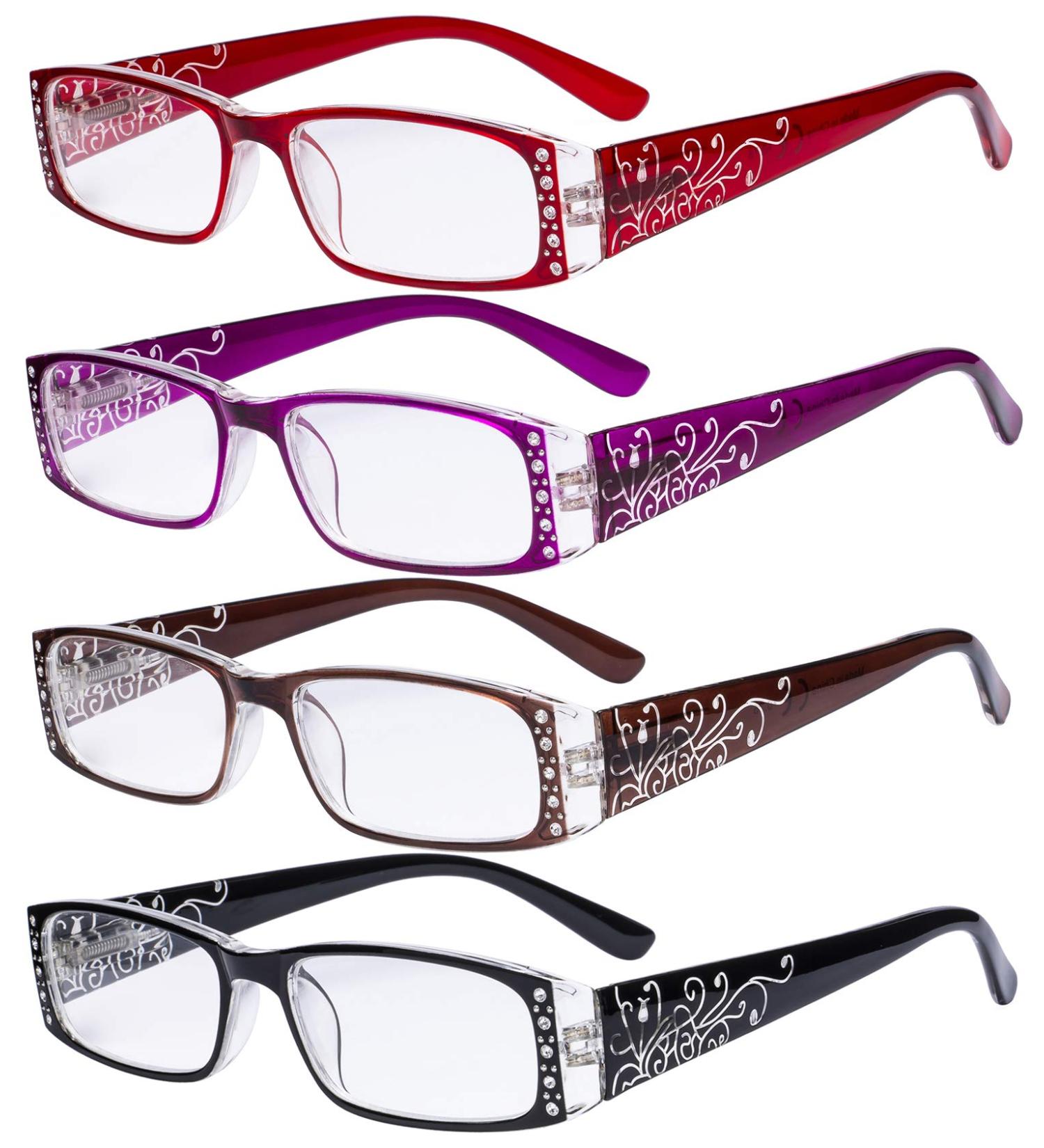 Eyekepper 4 Pack Women's Floral Laser Pattern Reading Glasses with Crystals - Stylish +1.75 Prescription Mix - Buy Online on GoSupps.com