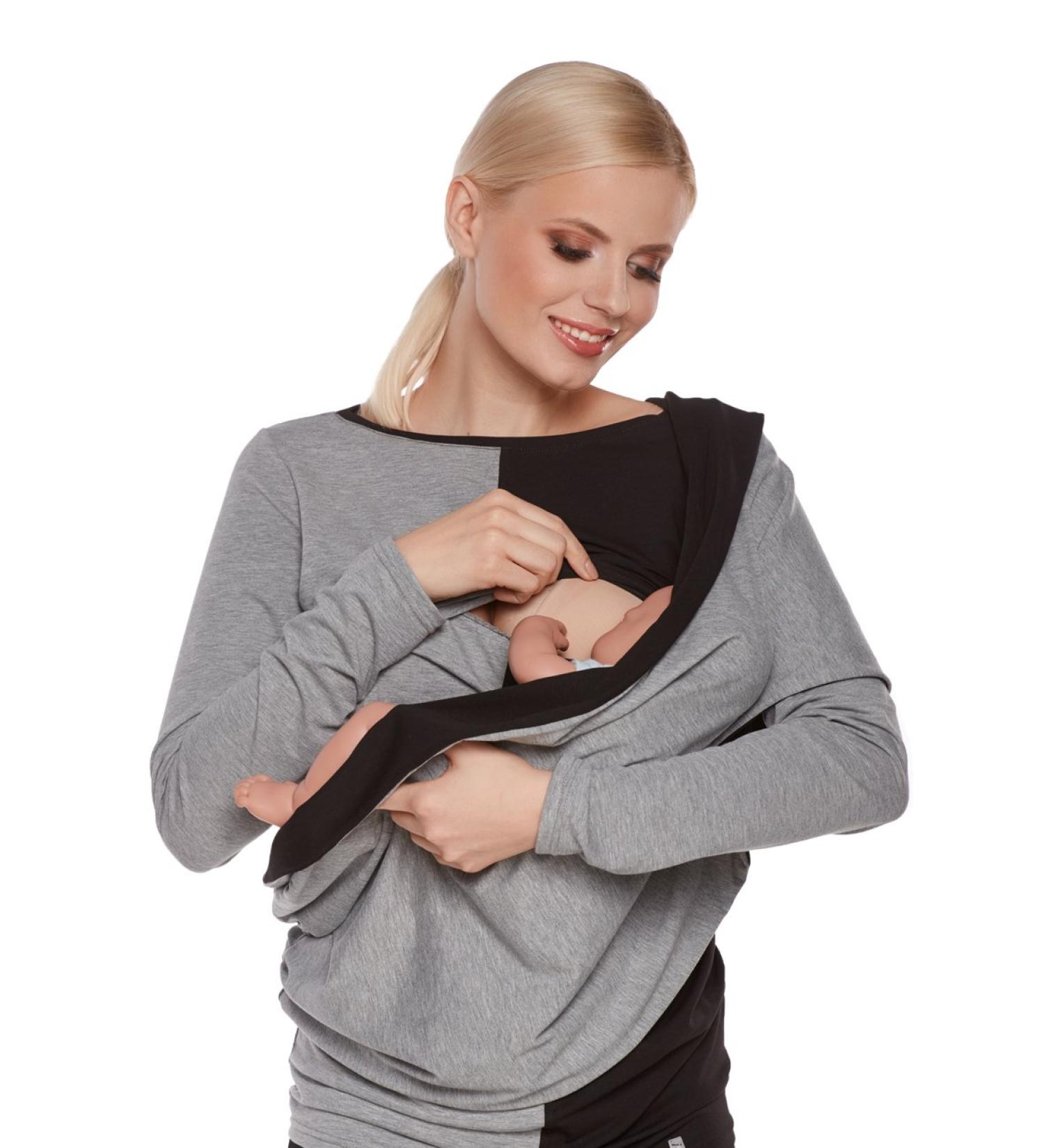 Be!Mama 2-in-1 Silence Scarf Wrap - Discreet Breastfeeding Cloth & Neckerchief - Cotton Available in Gray/Black - Buy Online on GoSupps.com