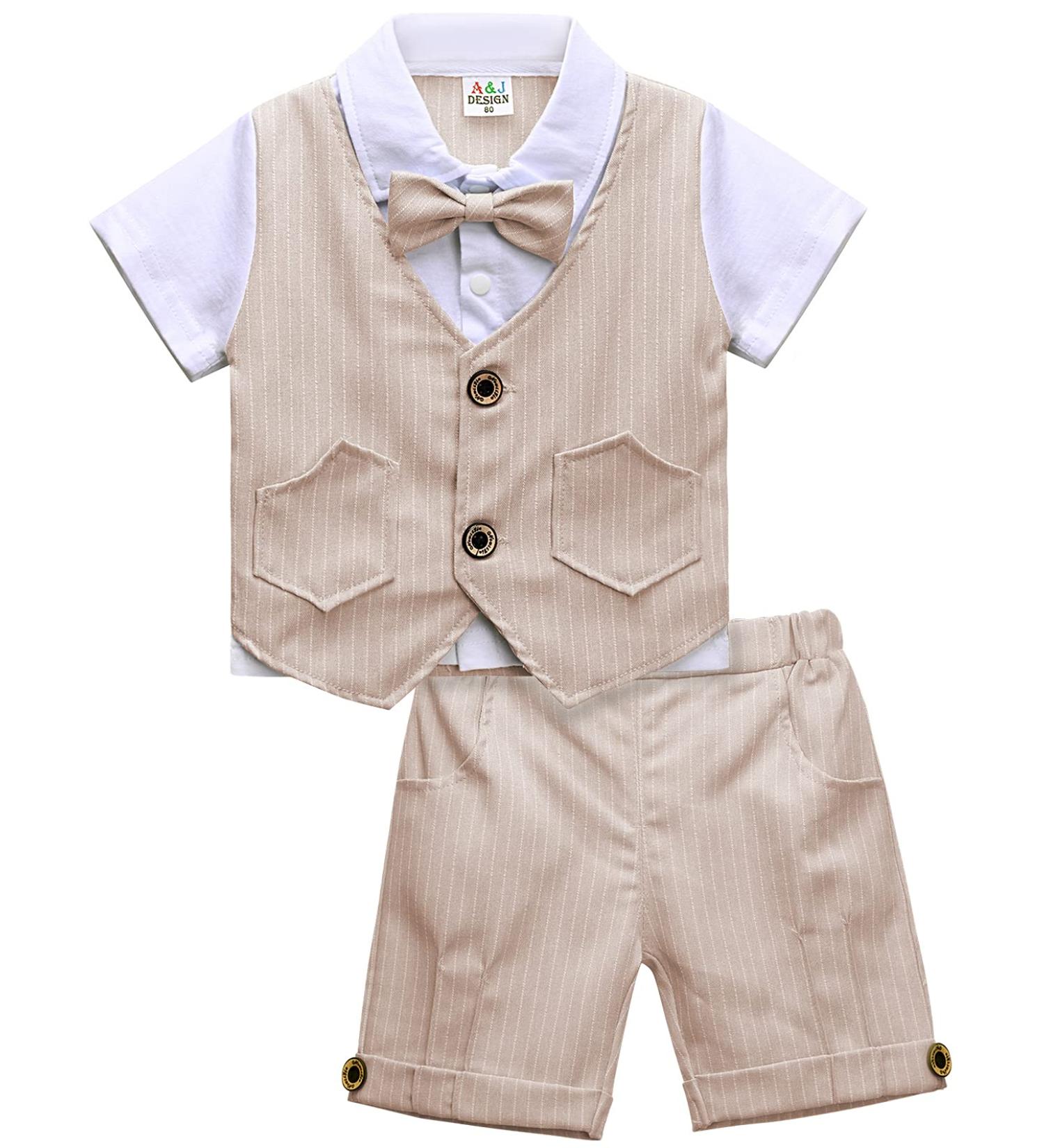 Mint Green 2-Piece Baby Boys Gentleman Suit | Short Sleeve Top with Pants | 0-5 Years | 2-3 Years Brown - Buy Online on GoSupps.com