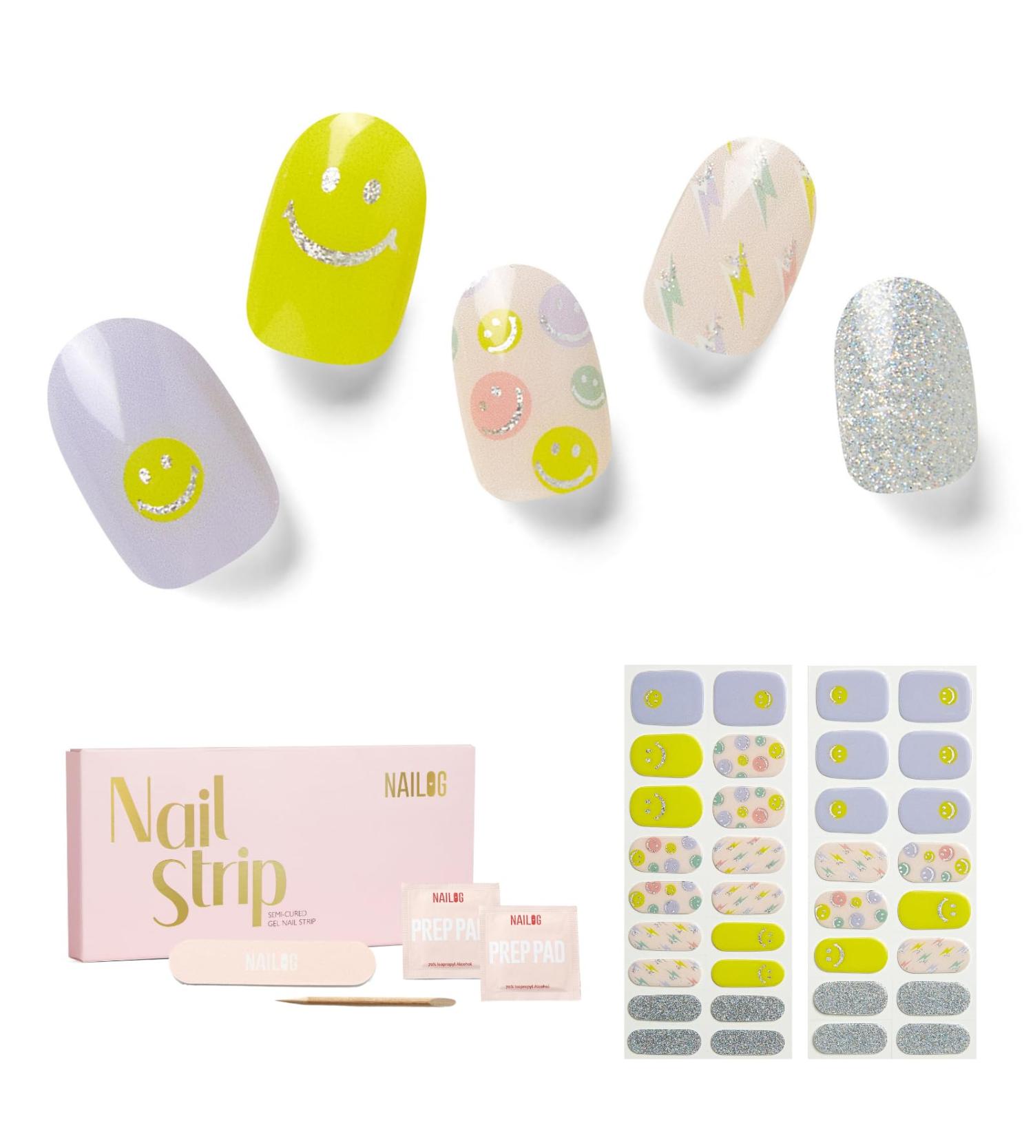 NAILOG Semi Cured Gel Nail Strips 34 pcs Salon-Quality Gel Nail Stickers Long Lasting Nail Wraps for Women with Soft Gel Finish (Feeling Good) - Buy Online on GoSupps.com