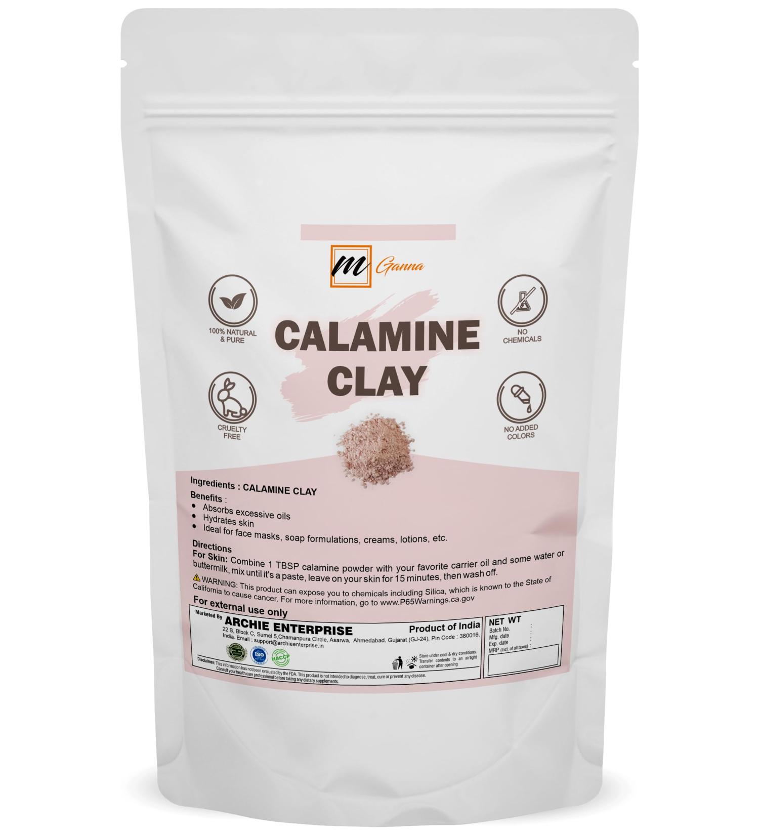 mGanna 100% Natural Calamine Clay Powder 1 LBS / 454 GMS for Anti-Ageing & Skin firming Creams Lotion and Soap Making - Buy Online on GoSupps.com