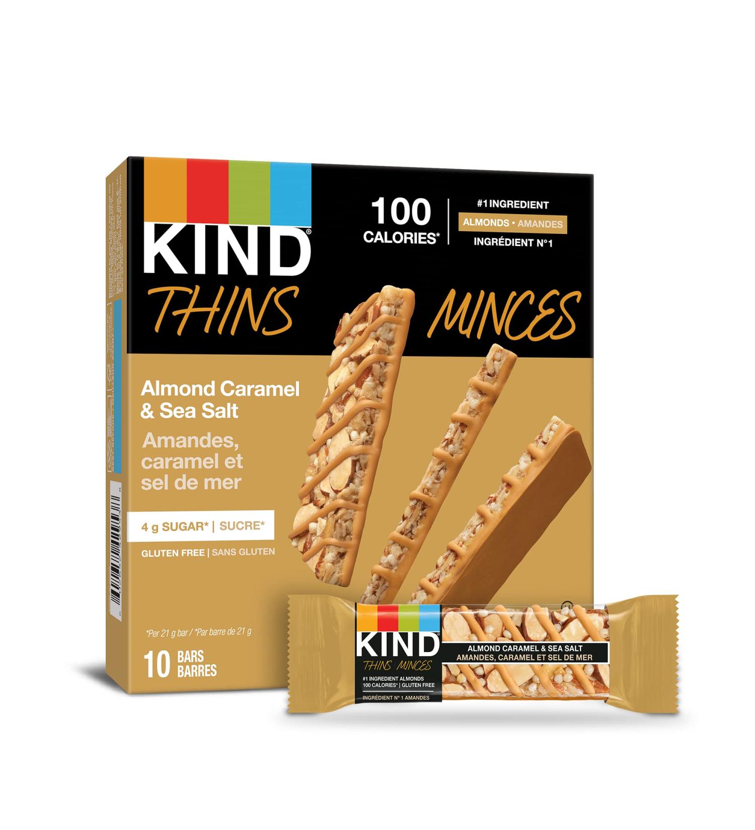 KIND THINS Almond Caramel & Sea Salt Gluten Free Bars 21g Bar (10 Count) - Buy Online on GoSupps.com