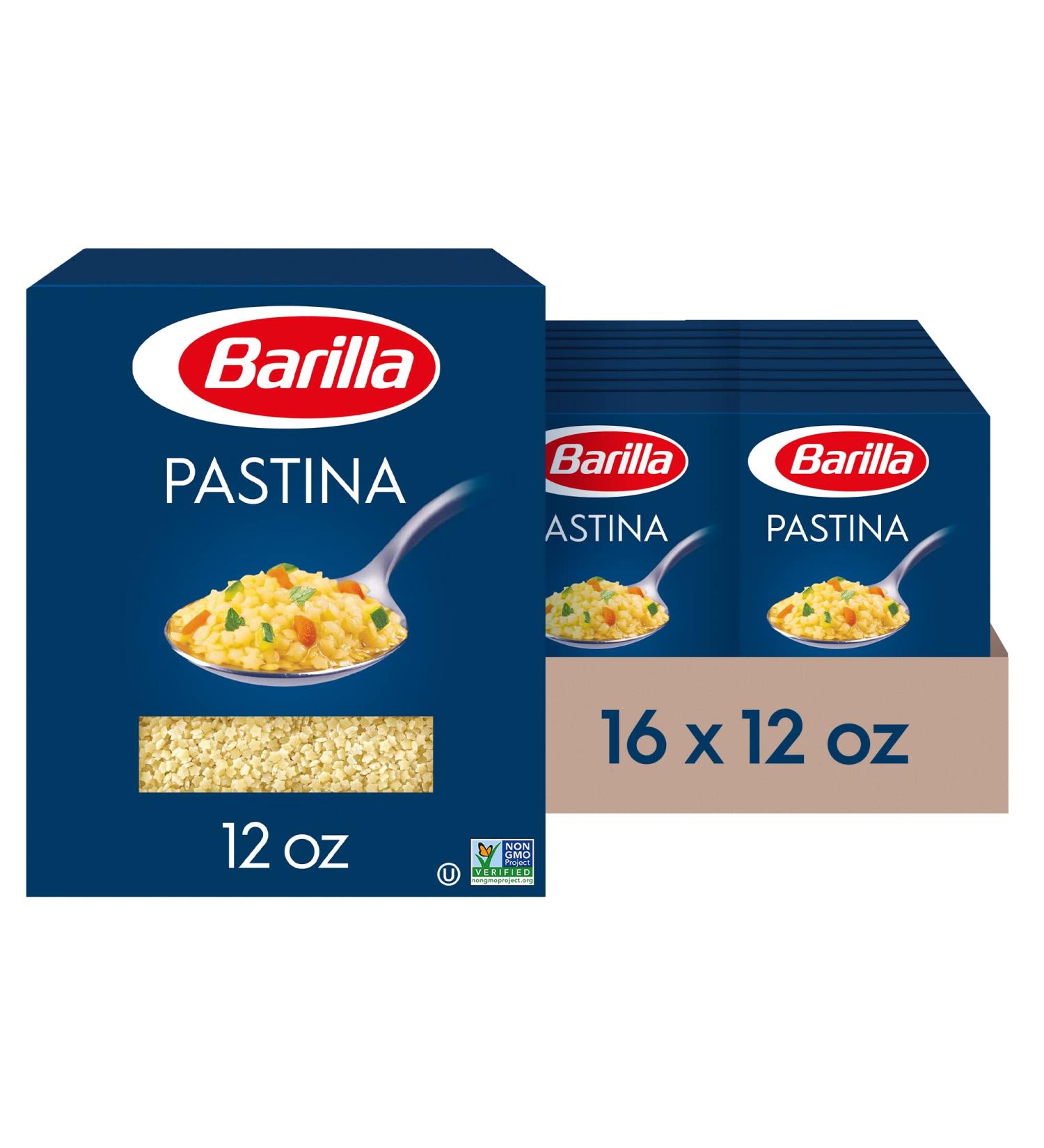 Barilla Pastina Pasta 12 oz. Box (Pack of 16) - Non-GMO Durum Wheat Semolina Pasta - Italy's #1 Brand, Kosher Certified - 12 Ounce (Pack of 16) - Buy Online on GoSupps.com