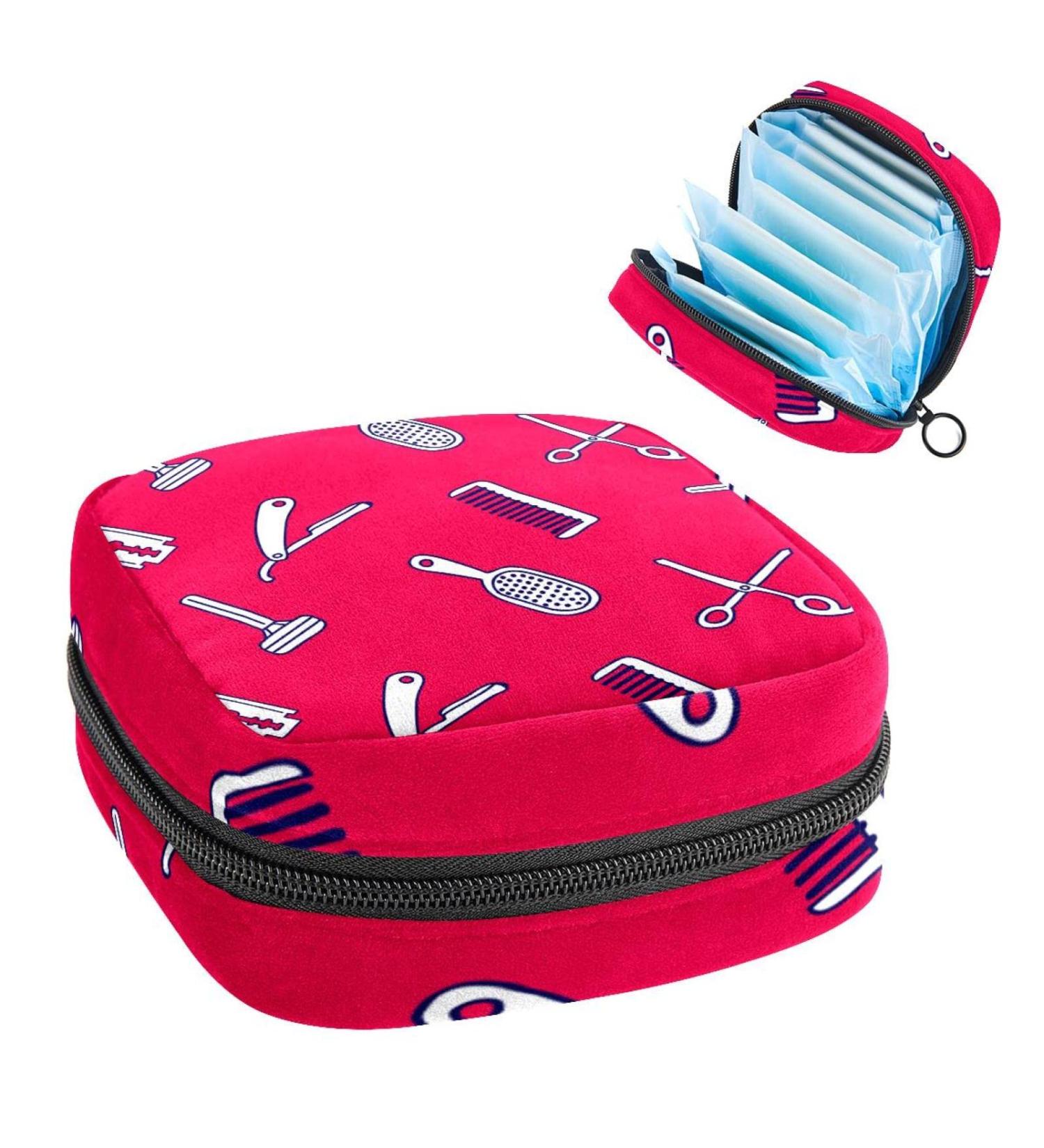 Portable Women's Storage Pockets | Stillpad Holder for Hairdresser Tools | Red Pattern Period Kit Bag for Girls - Buy Online on GoSupps.com