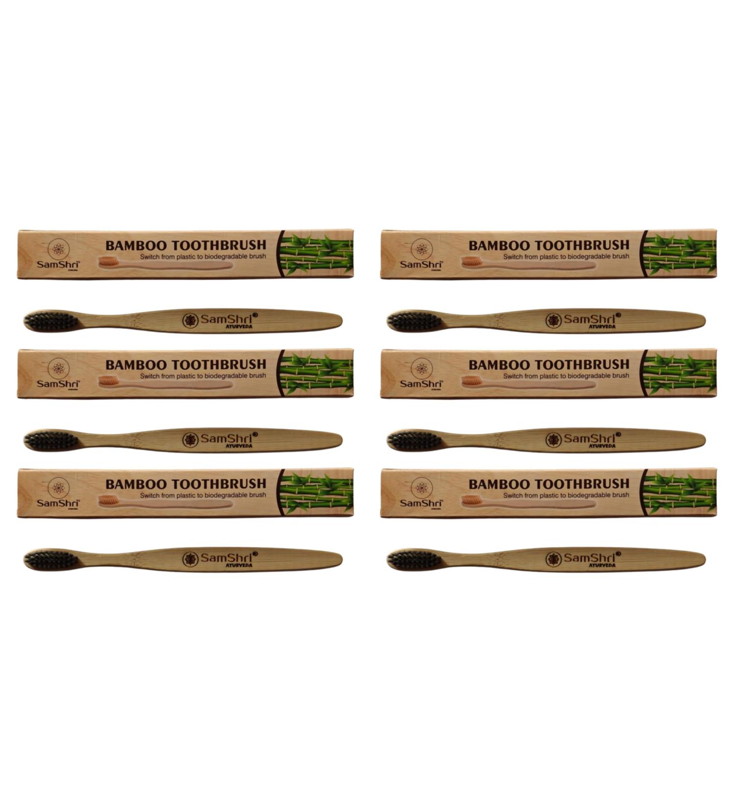 Bamboo Charcoal Toothbrush - Extra Soft Natural Bristles for Sensitive Teeth | Eco Friendly Pack of 6 Brown 6 Count (Pack of 1)