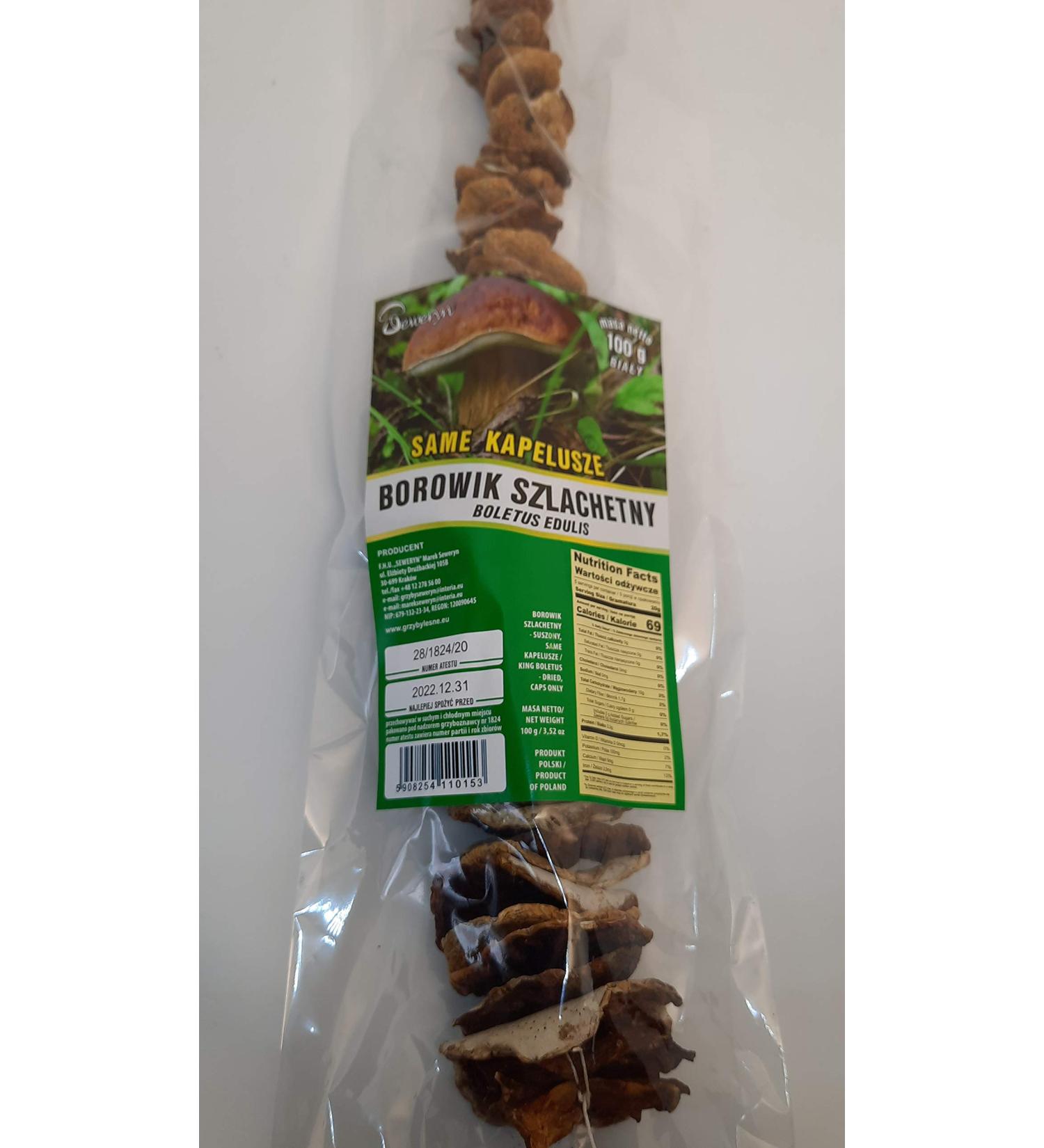 Seweryn Dried Porcini Mushrooms 100g - GMO Free Borowik Szlachetny Whole Caps String - Imported from Poland - Buy Online on GoSupps.com