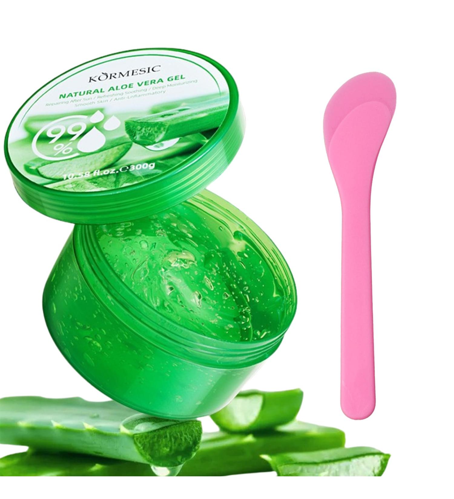 Aloe Vera Gel Organic Moisturizing Cream 300ml Made From Freshly Cut Aloe For All Skin & Hair Types Sun Care With Mask Spoon for Face Body Hair Sunburn Scars Acne Hydrating Cooling Cruelty-free - Buy Online on GoSupps.com