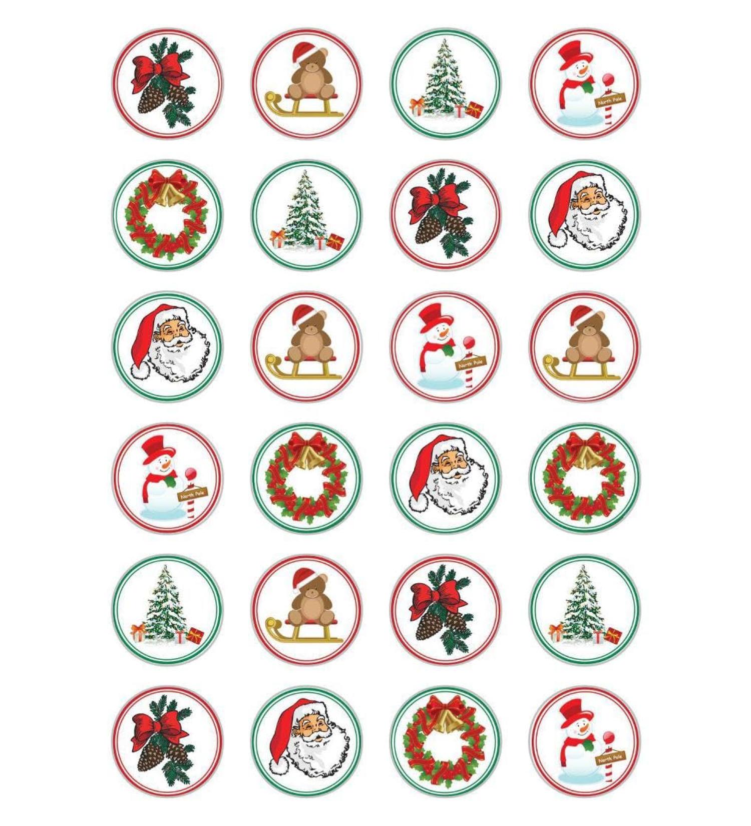 24 x Christmas Edible Cupcake toppers wafer paper Rice Fairy Cake Decorations Santa Snowman Tree Jingle Bells
