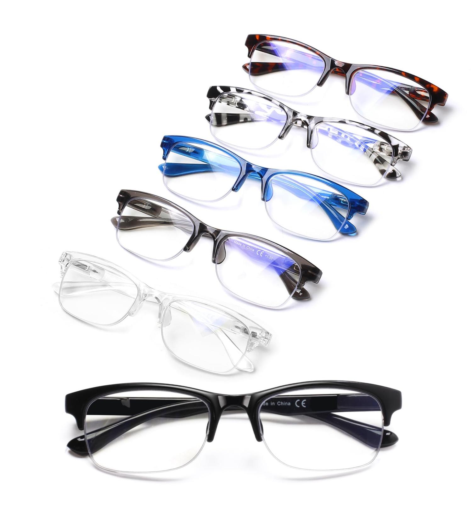 NORPERWIS 6PCS Blue Light Blocking Reading Glasses for Men & Women - Half Frame Spring Hinge Mixed Colors 1.5x Magnification - Buy Online on GoSupps.com