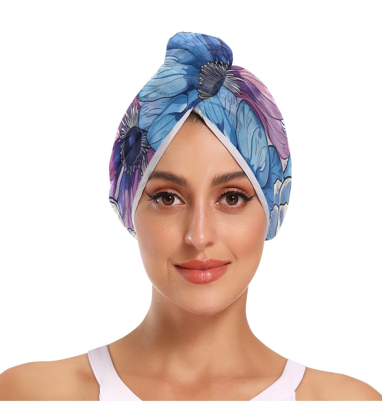 Exotic Anemone Flower Hair Towel 2 Pack | Super Absorbent Quick-Dry Hair Turbans for Women & Girls - Buy Online on GoSupps.com