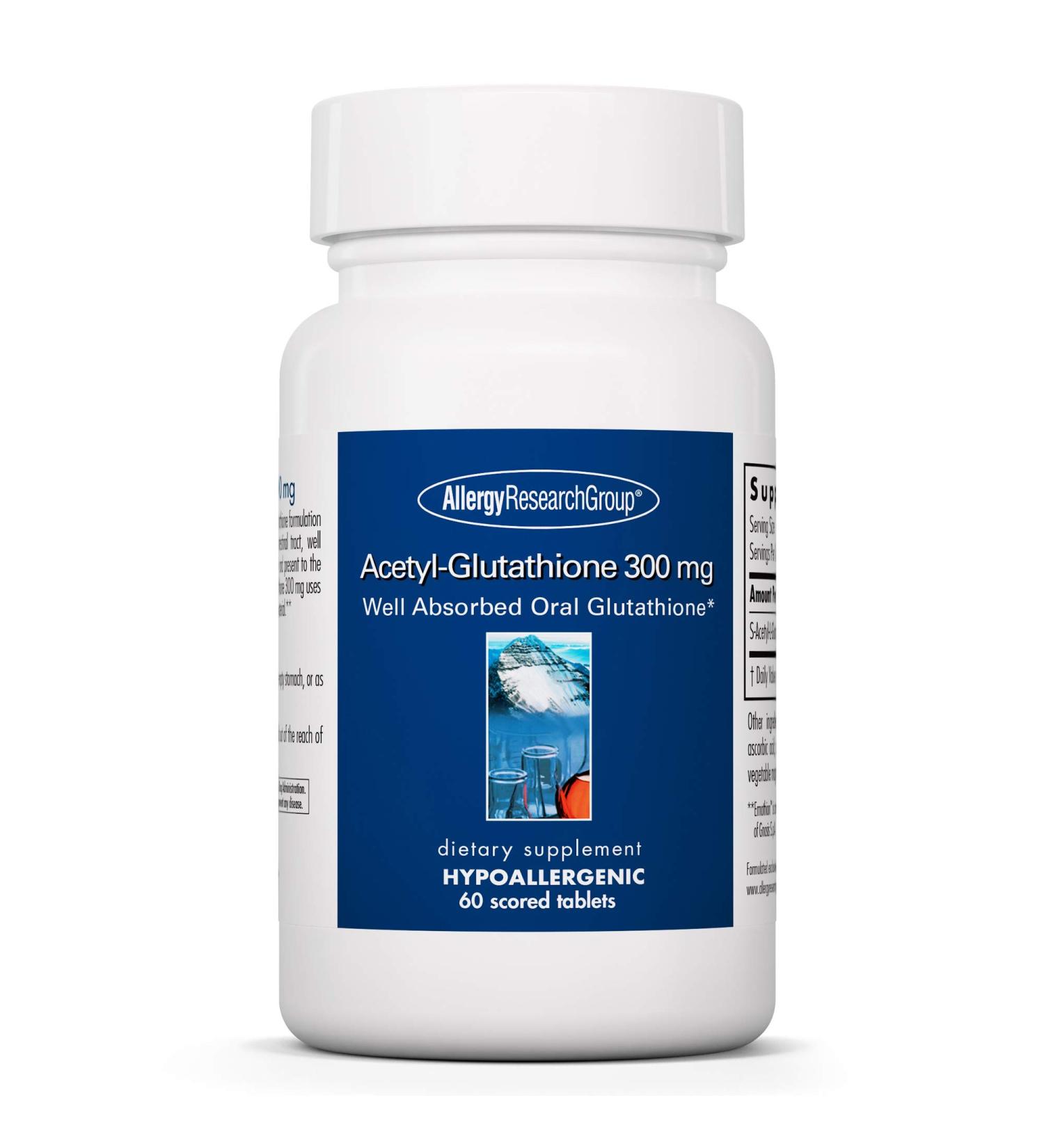 Allergy Research Group Acetyl-Glutathione 300 mg - Well Absorbed Oral Glutathione Supplement for Immune Support - 60 Count - Buy Online on GoSupps.com