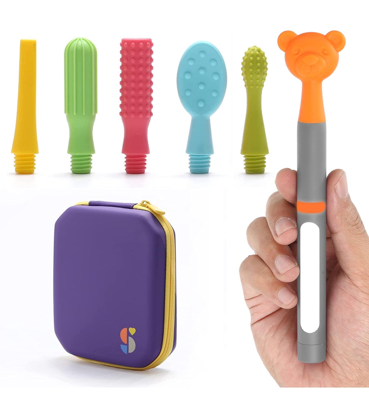 Special Supplies Buzz Buddy Oral Stimulation Kit - 6 Soft Textured Heads, Calm Sensory Needs, Support Speech & Self Feeding, Gentle Vibrations - Grey - Buy Online on GoSupps.com