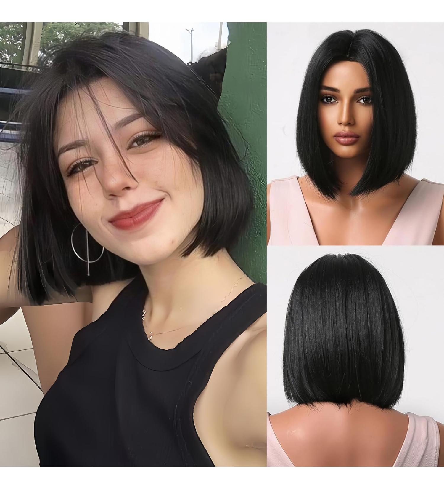 Testar 14 Inch Black Wig for Women - Short Heat-Resistant Bob Synthetic Hair | Glue-Free Everyday & Costume Wear - Buy Online on GoSupps.com