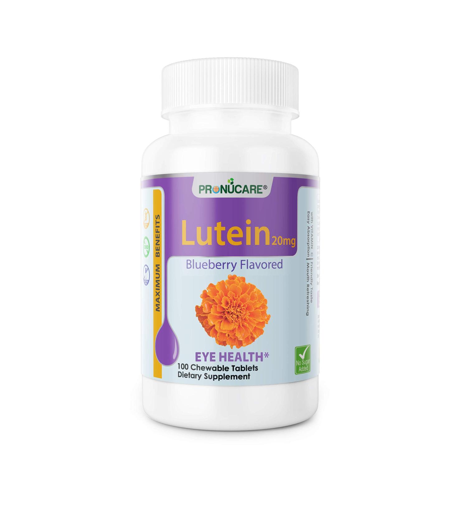 PRONUCARE Lutein Esters 20mg Chewable Tablets for Eye Health - Blue Light Protection Digital Eye Strain Relief Antioxidant Support - Blueberry Flavor Gluten-Free Non-GMO 100 Count - Buy Online on GoSupps.com