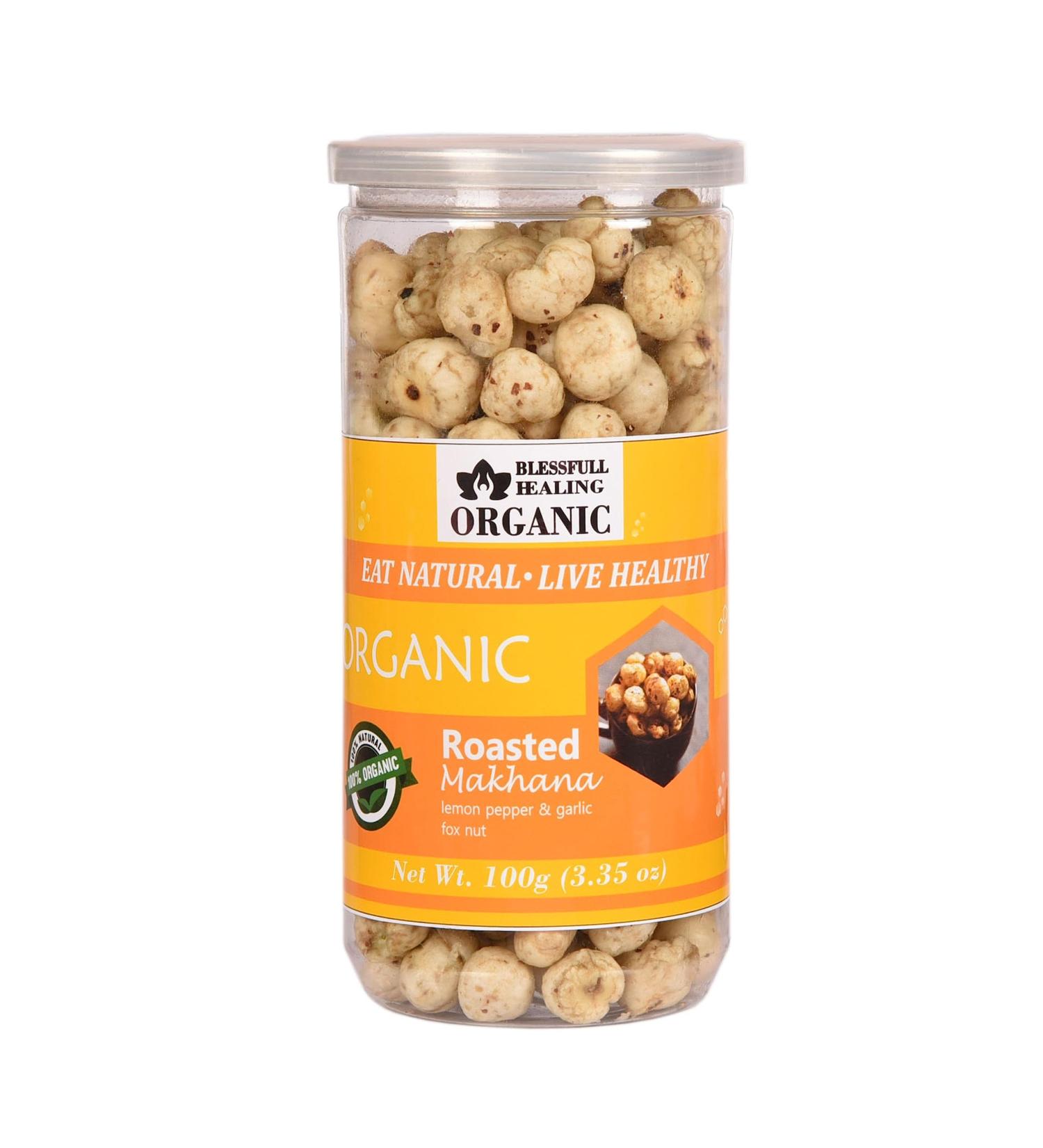 Buy Blessfull Healing Organic Makhana with Roasted Lemon Pepper & Garlic Flavor - 100g | Healthy Snack | International Shipping - Buy Online on GoSupps.com