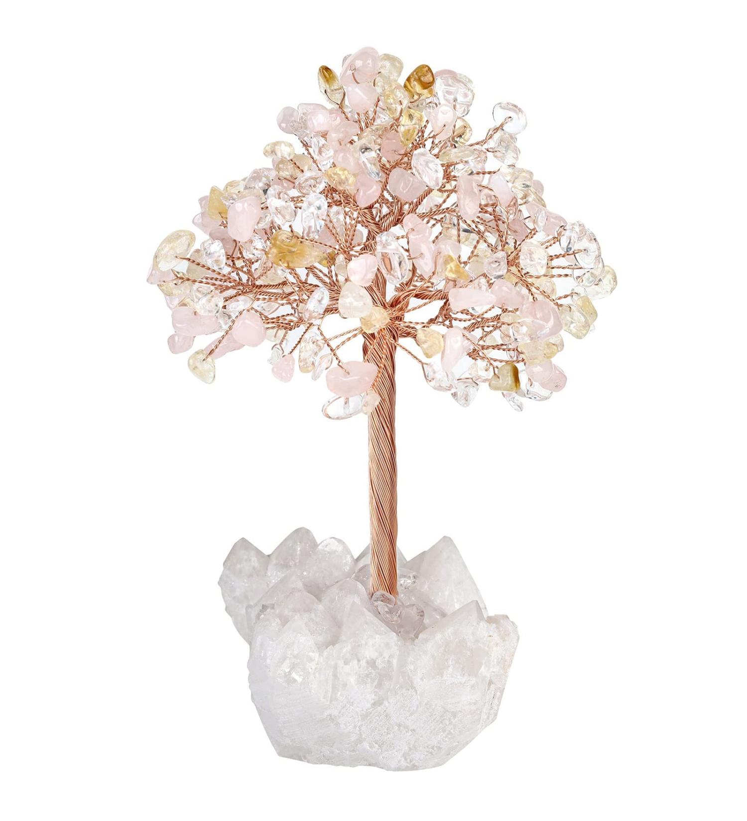 Kyeygwo 3 Color Healing Crystal Money Tree - Feng Shui Gemstone Bonsai Decor | Natural Mountain Druse Base - Buy Online on GoSupps.com