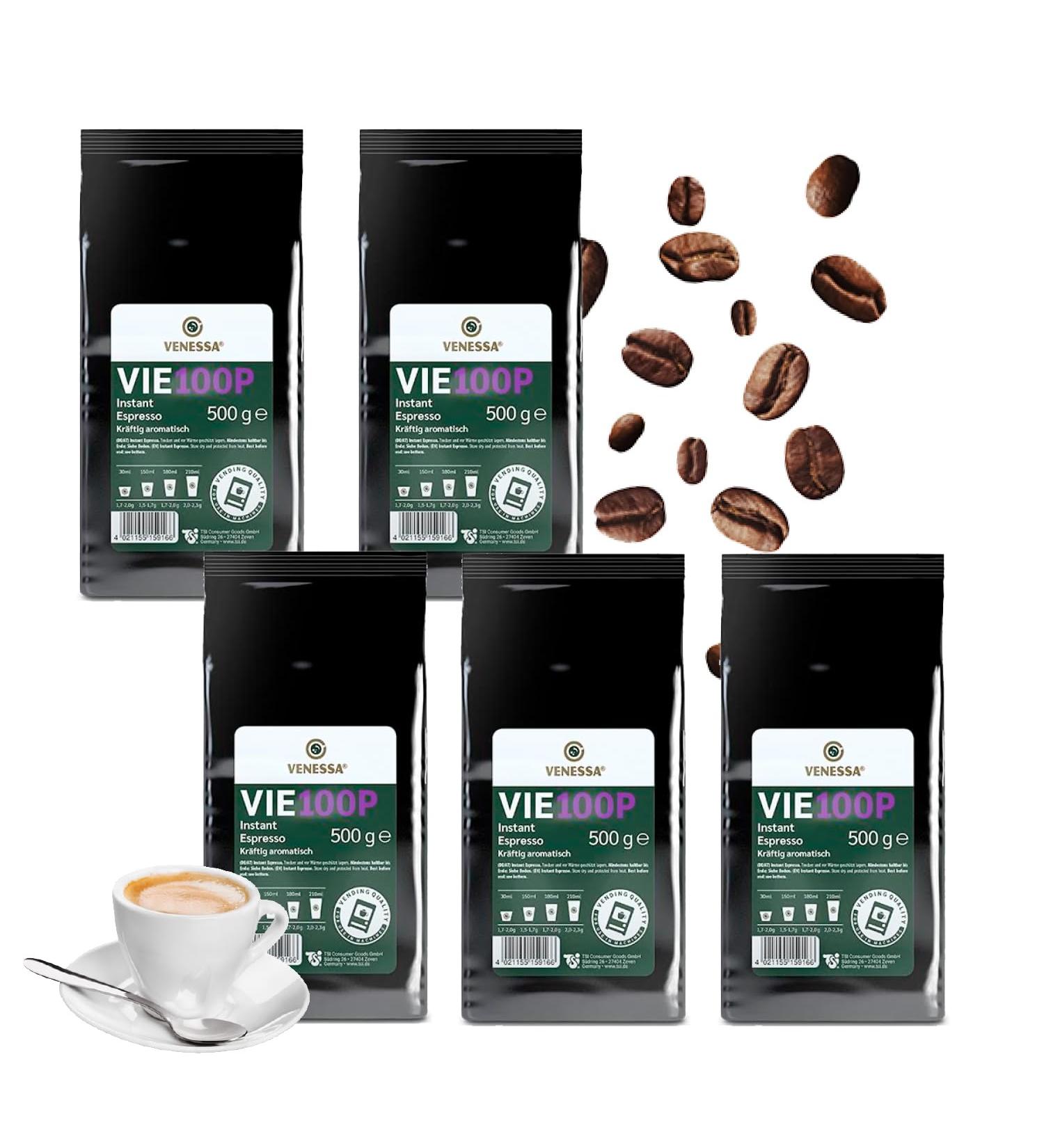 VENESSA VIE 100P Premium Instant Espresso 5 x 500 g for automatic machines gently roasted instant coffee powder powerful aromatic soluble and high yield perfect for the - Buy Online on GoSupps.com