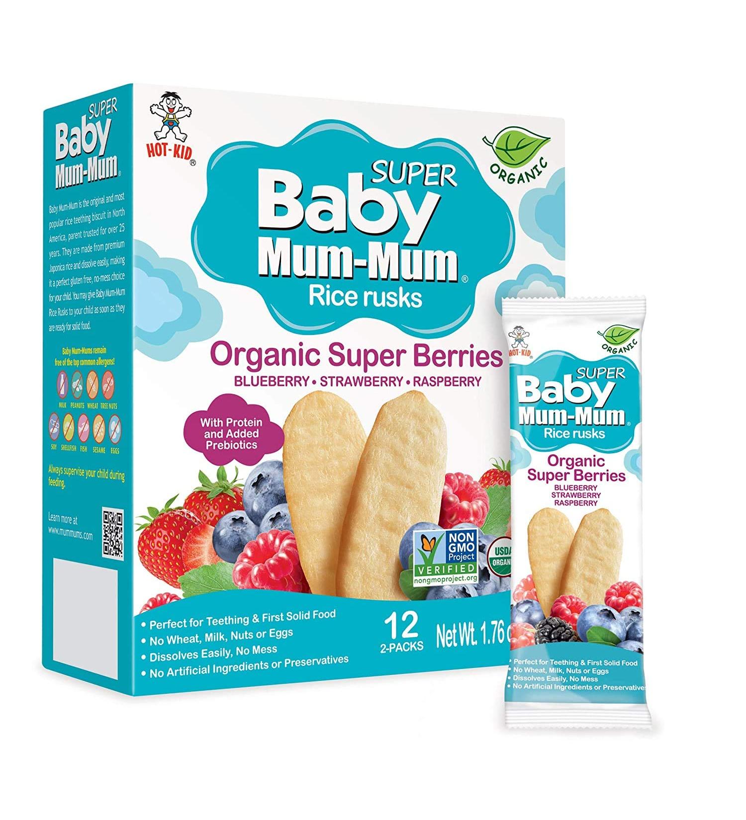 Baby Mum-Mum Organic Super Berries Rusks 1.76 oz - 24 Count, Pack of 6 | Organic Super Berries Snack for Babies - Buy Online on GoSupps.com