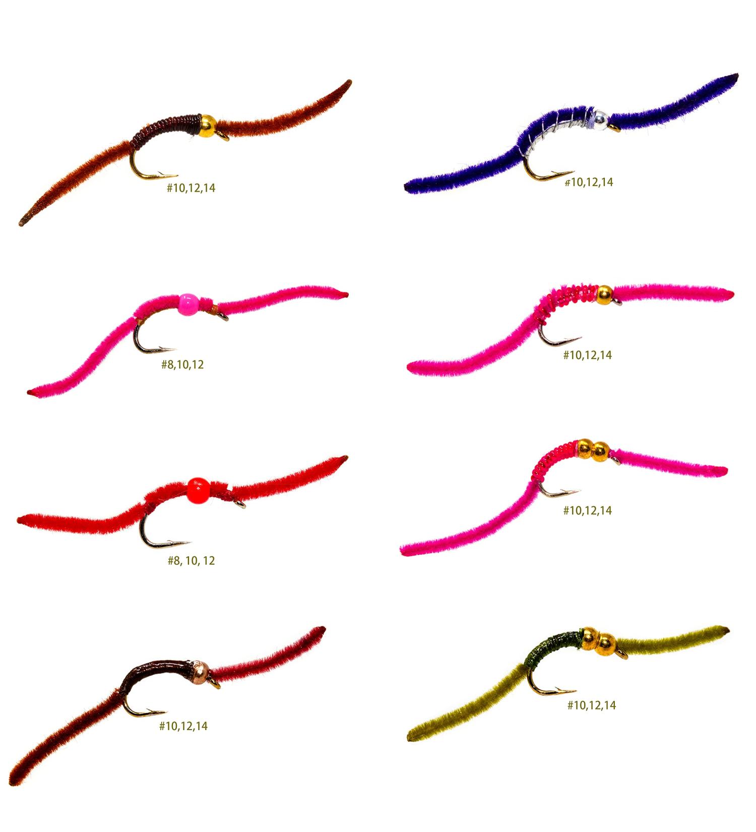 ROKC Favorite Fly Fishing Flies Assortment | Dry Flies, Wet Flies, Nymphs, Bunny Muddler Flies, Caddis, Worm | Trout, Bass, Steelhead Fishing Lure Set 24 San Juan Worms