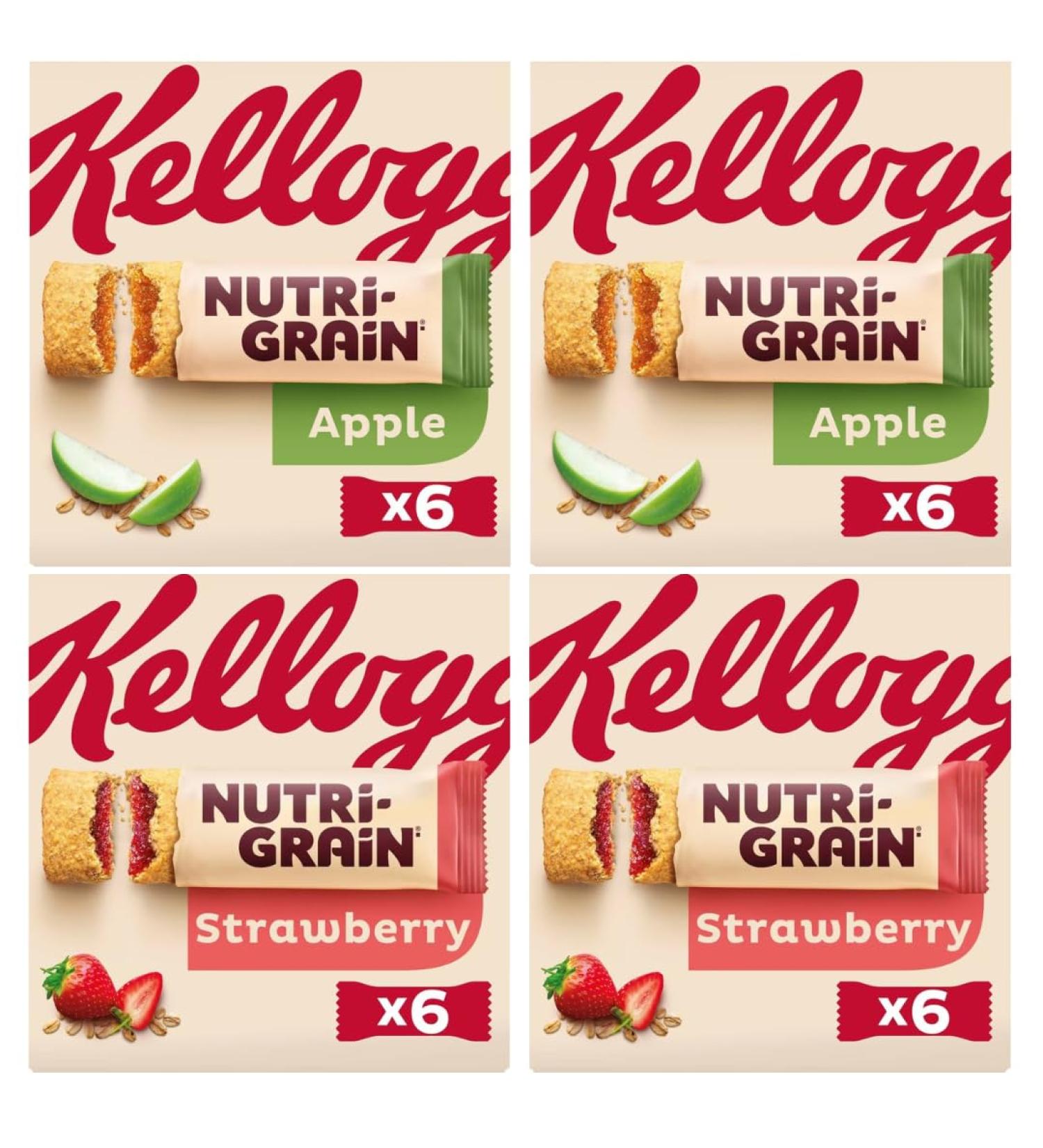 Apple Breakfast Bars 6x37g x2 With Strawberry Breakfast Bars 6x37g x2 - Bundle Consisting of Kellogg's Nutri-Grain 4x Pack Cereal Bars