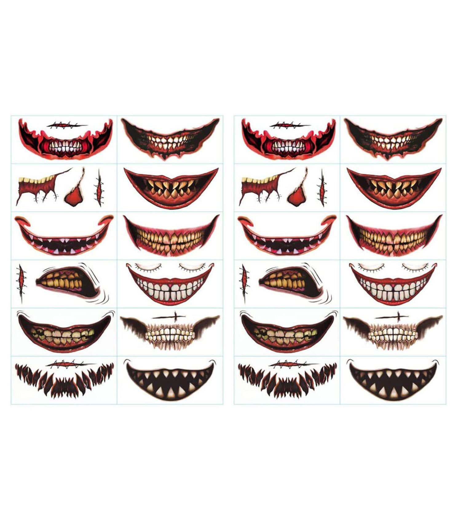 DECKB 2022 New Halloween Prank Makeup Temporary Tattoo 12/24PCS Halloween Face Mouth Tattoos Upgrade Face Decals Prank Props - Buy Online on GoSupps.com