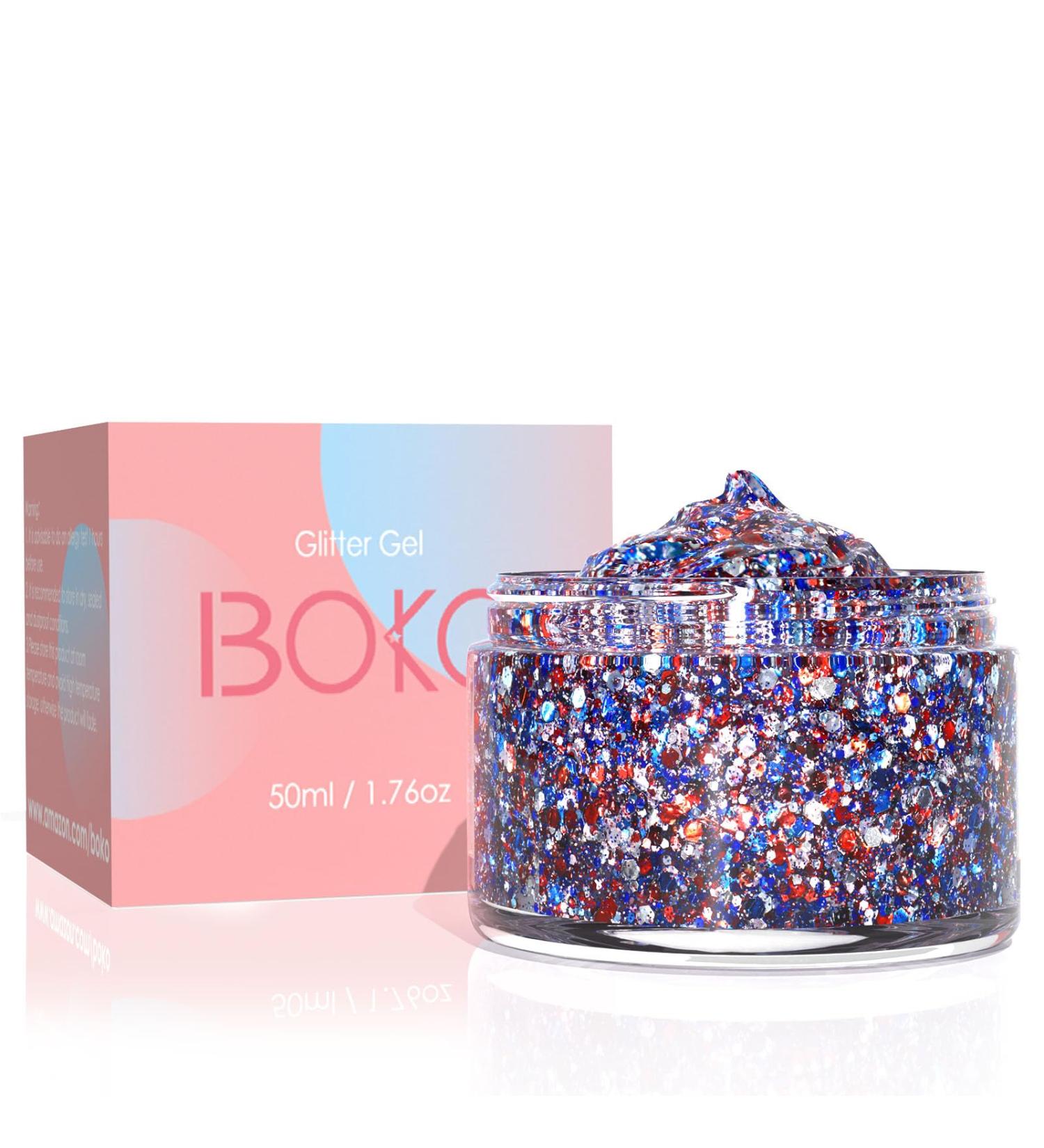 Buy Boko 50ML Patriotic Body Glitter Gel - Red White & Blue Chunky Makeup for Face Hair & Body | Perfect for 4th of July Olympics & Rave Parties - Buy Online on GoSupps.com