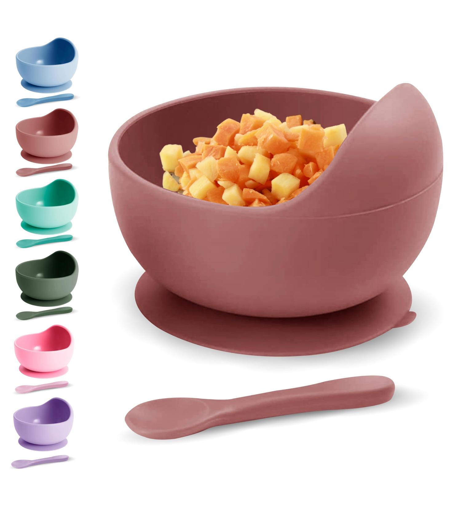 Xabono Baby Suction Plates & Bowls Set with Silicone Spoon - BPA Free, Easy to Clean, Dusty Rose Color - Buy Online on GoSupps.com