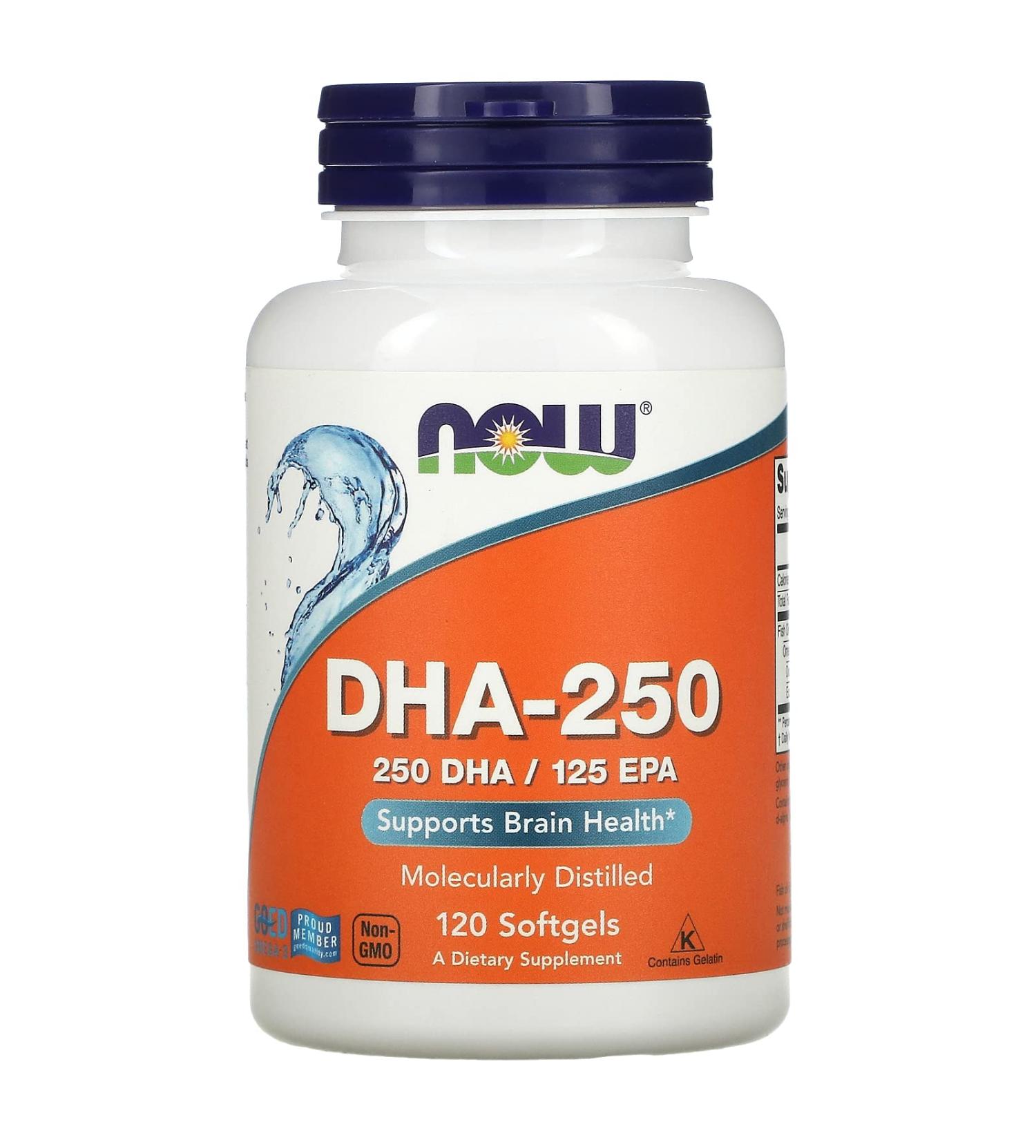 Now Foods DHA-250 - 120 Softgels for Brain and Heart Health | Omega-3 Support - Buy Online on GoSupps.com