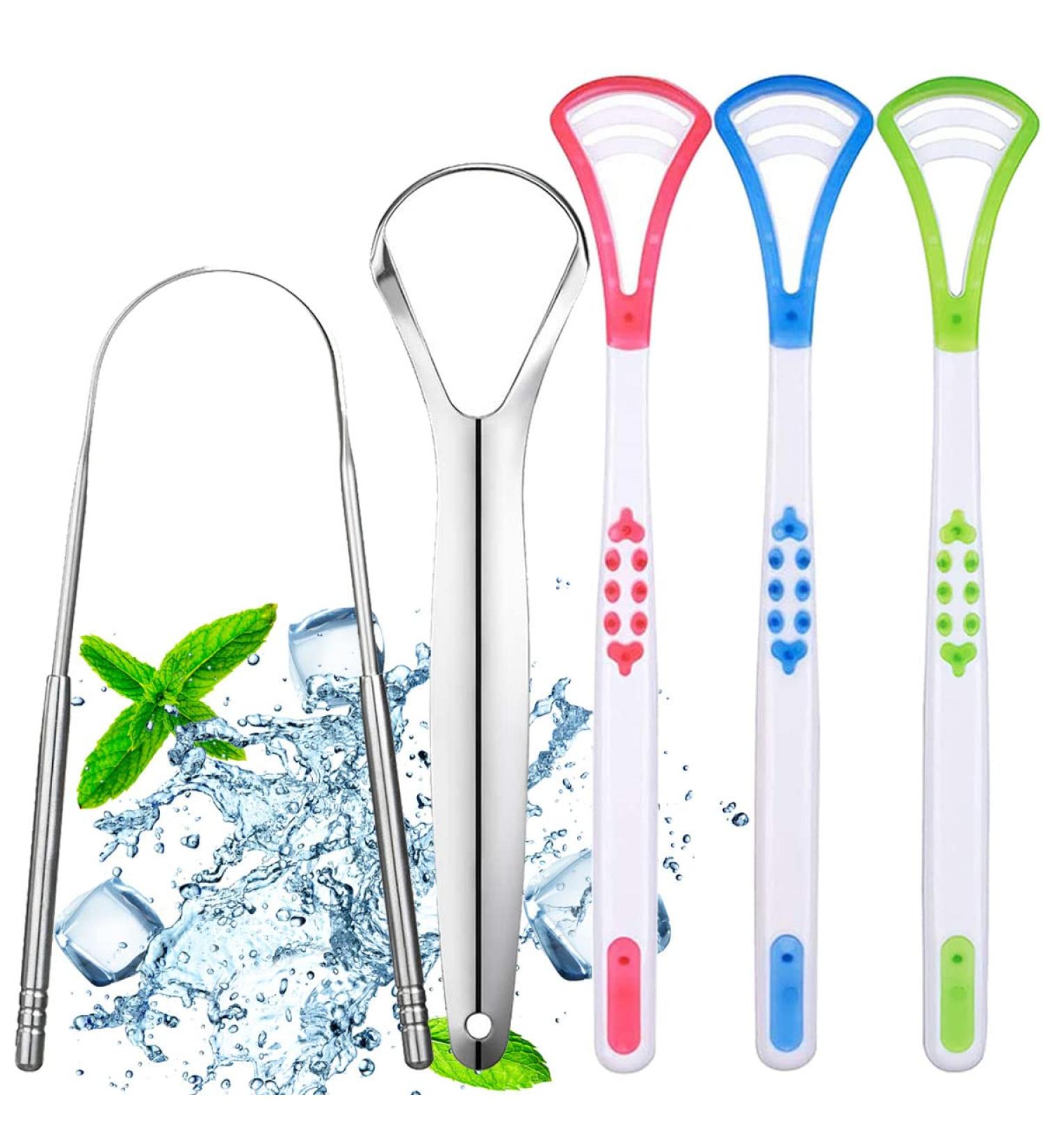 5-Piece Stainless Steel Tongue Cleaner Set | Fresh Breath & Bad Breath Relief for Adults & Children - Buy Online on GoSupps.com