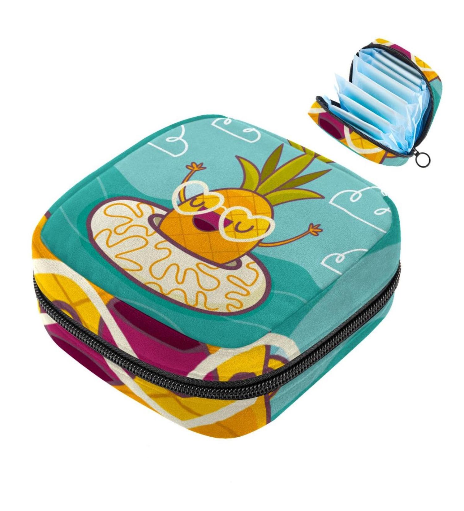 Fun Pineapple Zipper Storage Bag | Large Menstrual Cup Bag for Periods | Multicolored Tampon Holder for Girls - Buy Online on GoSupps.com