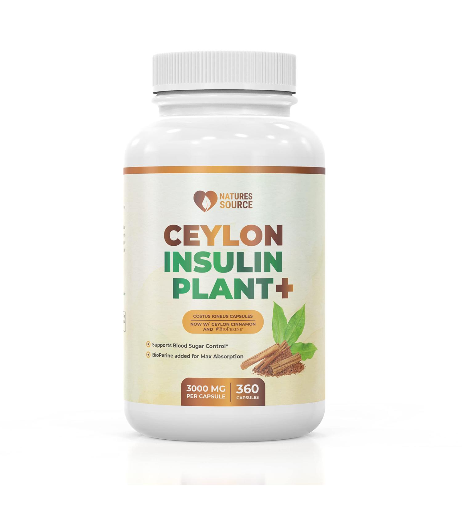 Ceylon Insulin Plant Plus Capsules - Blood Sugar Management with Costus Igneus & Ceylon Cinnamon - 360 Capsules - Buy Online on GoSupps.com