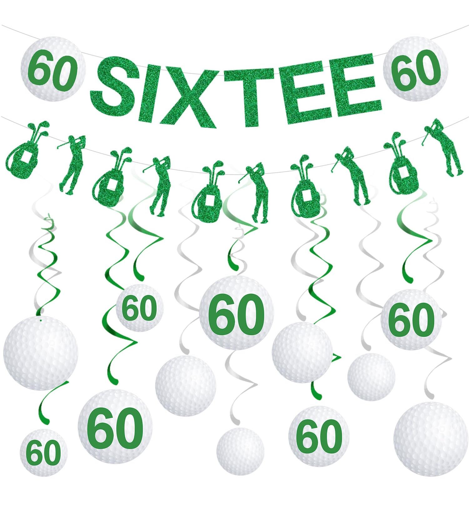 Gameza 60th Birthday Decorations for Men - 14PCS Golf Birthday Party Decorations 60th Birthday Decorations Women Men Golf Glitter Sixtee Banner Hanging Swirls 60th Golf Theme Bday Party Decorations Green 60th - Buy Online on GoSupps.com