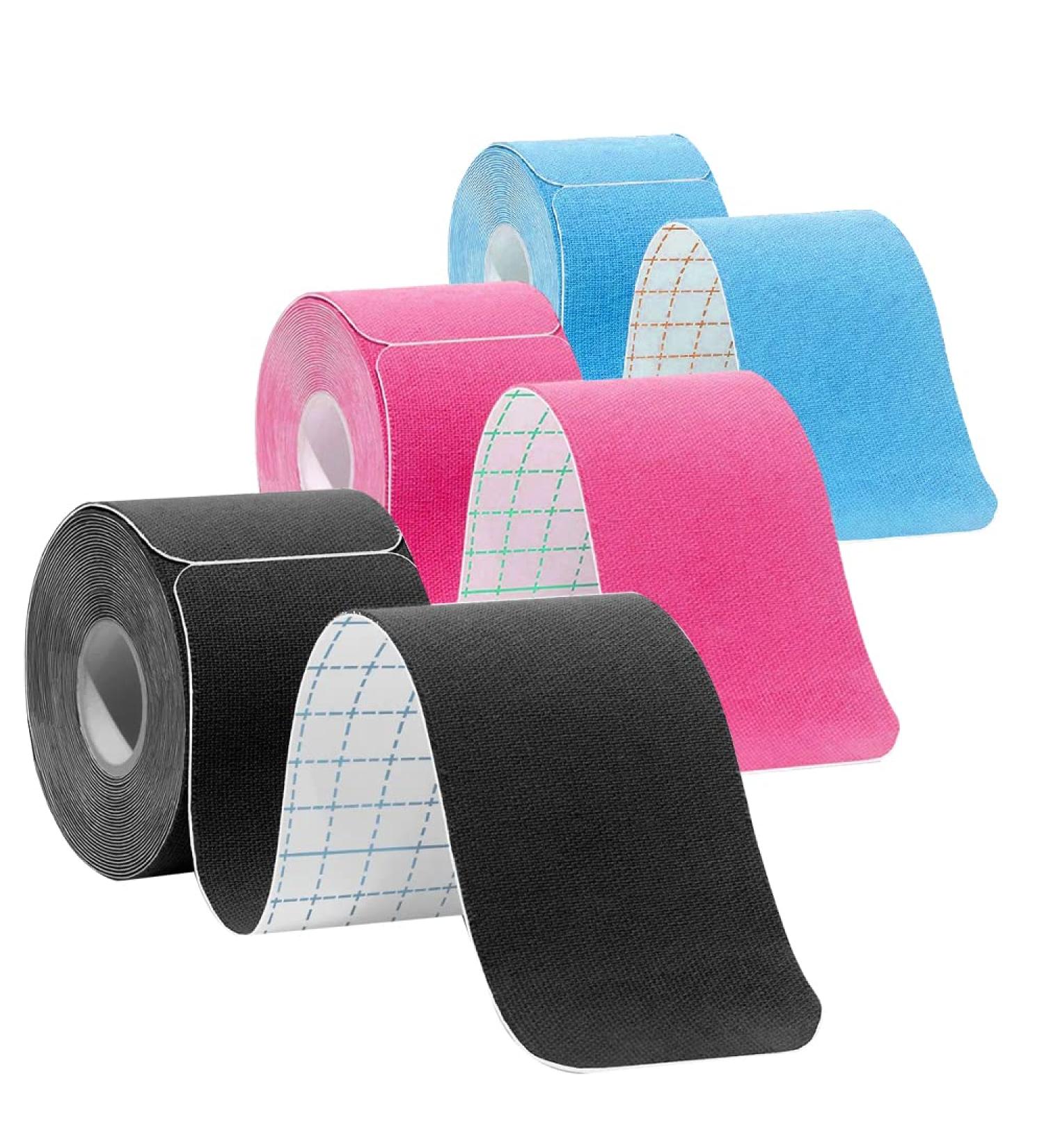 Kinesiology Tape Precut (3 Rolls) for Muscle Support and Recovery - Waterproof Adhesive Sports Tape for Ankle, Knee, Shoulder - 60 Strips (Mix Color) - Buy Online on GoSupps.com