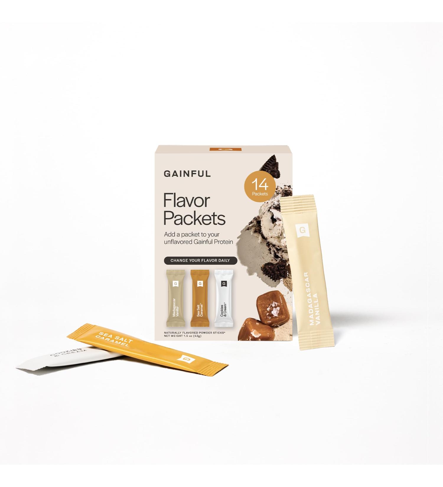 Gainful Flavor Sticks for Unflavored Protein Powder Sweet Treat Variety Pack Vanilla Salted Caramel Cookies & Cream Flavor Boosters for Plant Based or Whey Protein No Sugar Added 14 Ct - Buy Online on GoSupps.com