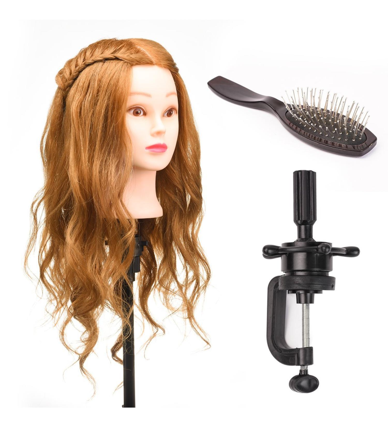 Real Hair Hairdressing Head - 56 cm | 80% Real Hair with Clip & Steel Comb for Perfect Styling - Buy Online on GoSupps.com