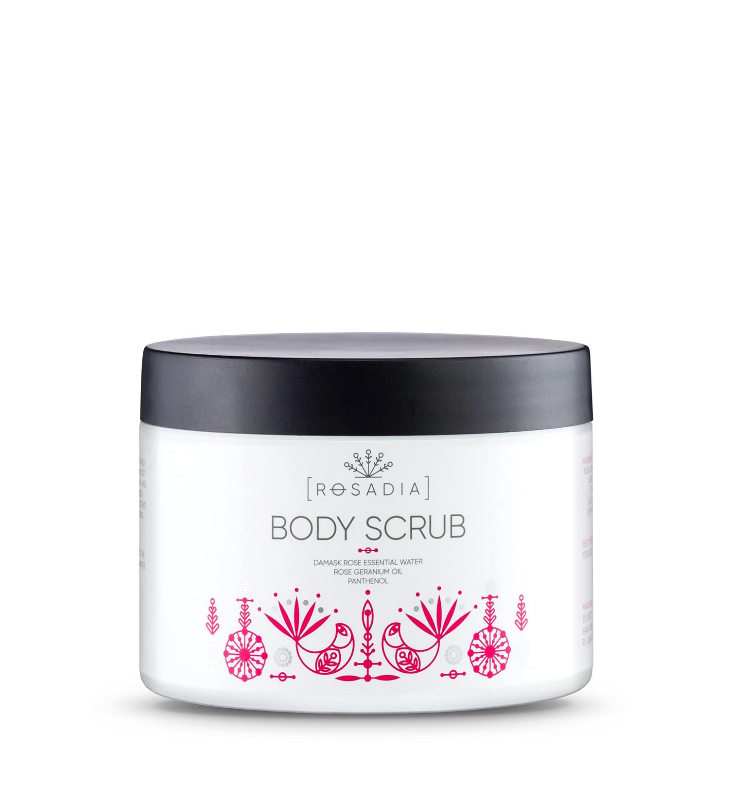 Rosadia Body Peeling - Vegan Natural Exfoliant with Rose Hip Kernels for Clear Skin Ingrown Hairs & Back Acne - 245g - Buy Online on GoSupps.com