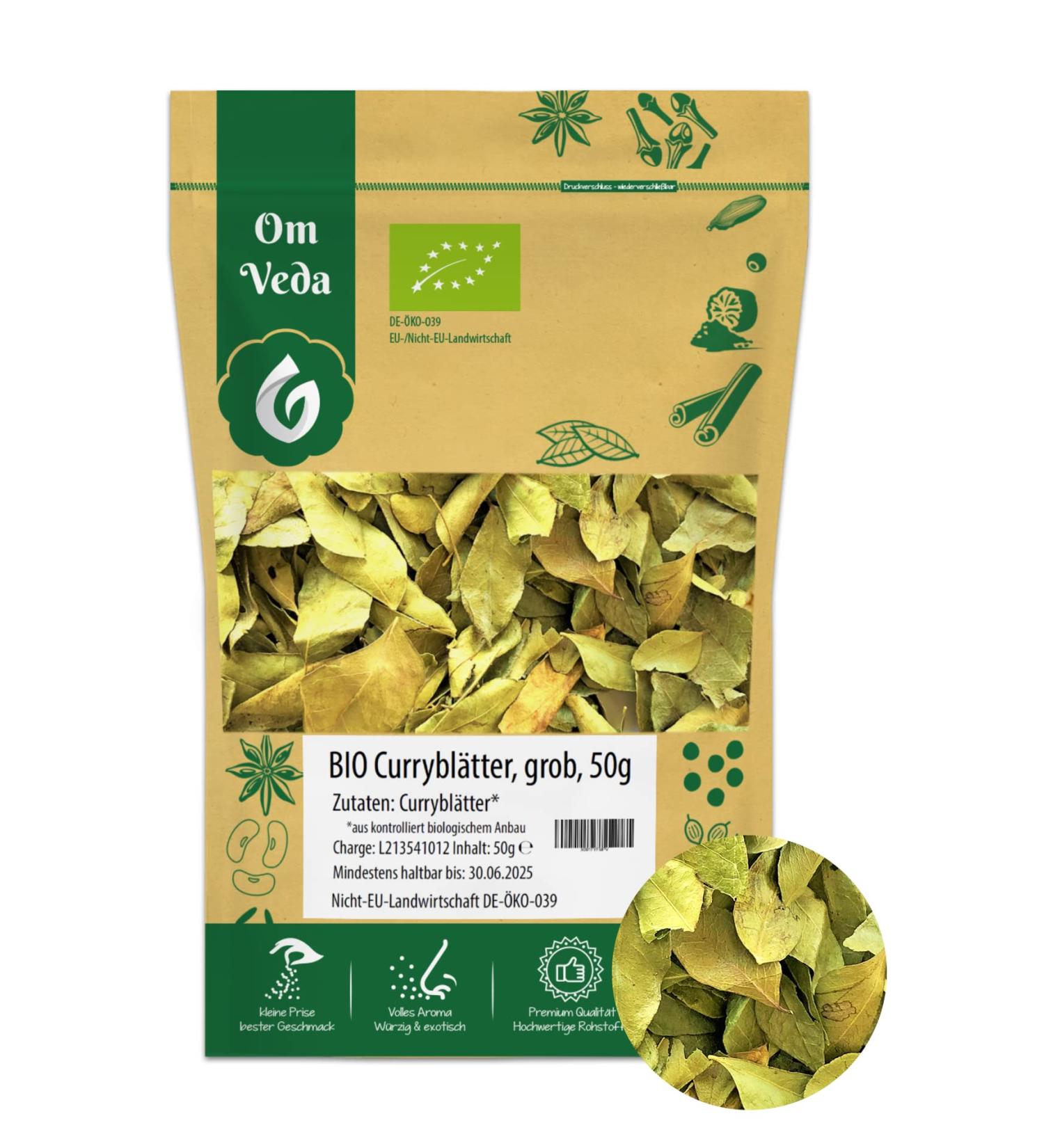 Organic Curry Leaves 50g - Dried Curry Leaves for Authentic Indian Ayurveda | Premium Quality | Omveda - Buy Online on GoSupps.com