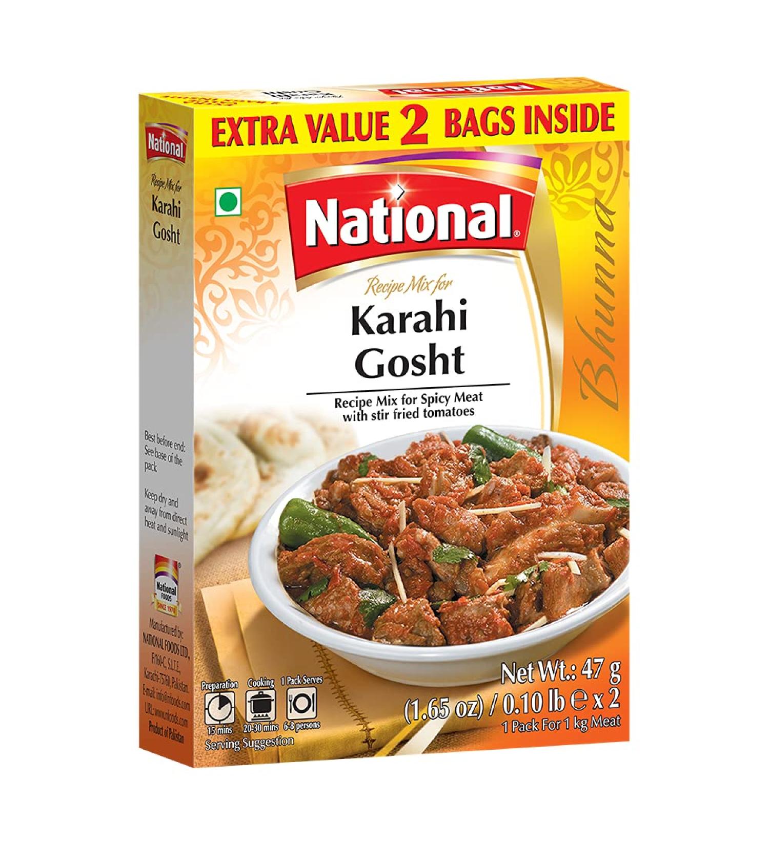 National Foods Karahi Gosht Recipe Mix 3.30 oz (94g) - Authentic Curry Spice for Meat Stew | South Asian Dish | Value Pack - Buy Online on GoSupps.com