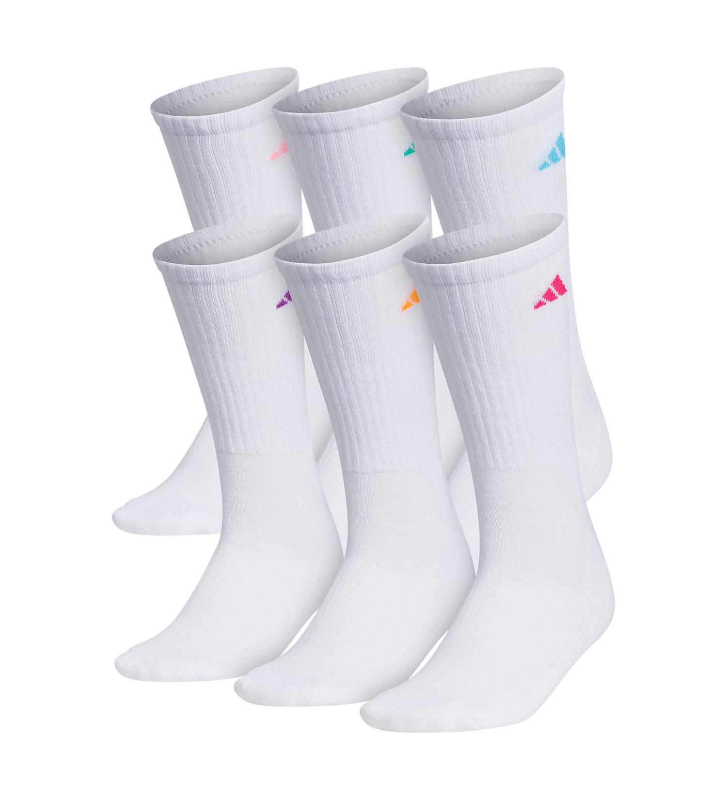 adidas Athletic Crew Socks 6-Pack - White/Shock Pink/Bright Cyan (Medium) - Buy Online on GoSupps.com