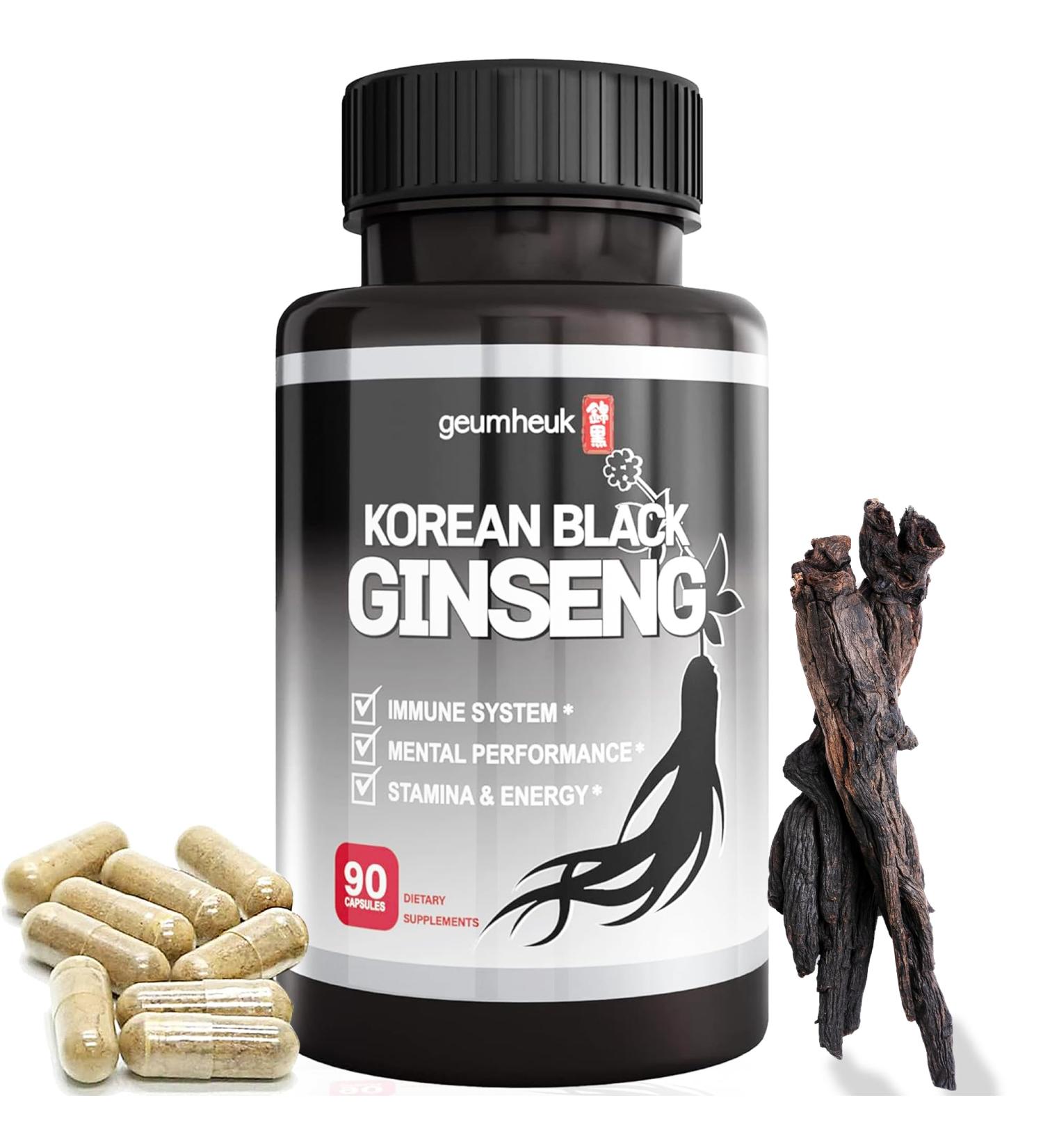 GeumHeuk Korean Black Panax Ginseng Capsule 1000mg - 90 Vegan Capsules Non GMO High Ginsenosides High Absorption Rate Enhance Immunity Mental Performance Stamina & Energy Men & Women - Buy Online on GoSupps.com