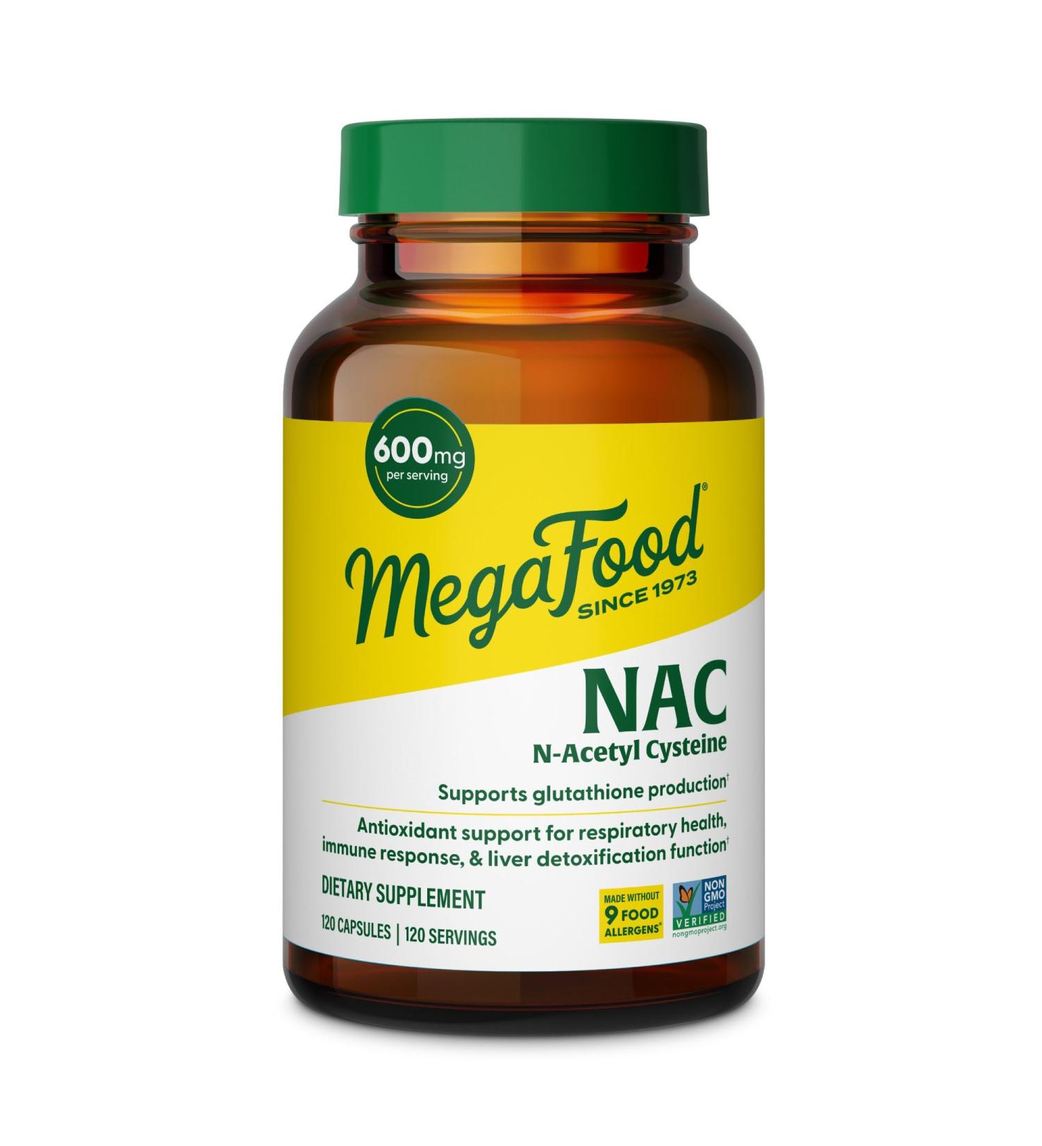 MegaFood NAC Supplement N-Acetyl Cysteine 600mg Per Serving - Promotes Production of Glutathione - Liver Support & Immune Support Supplement - Vegan Non GMO - 120 Capsules 120 Servings - Buy Online on GoSupps.com