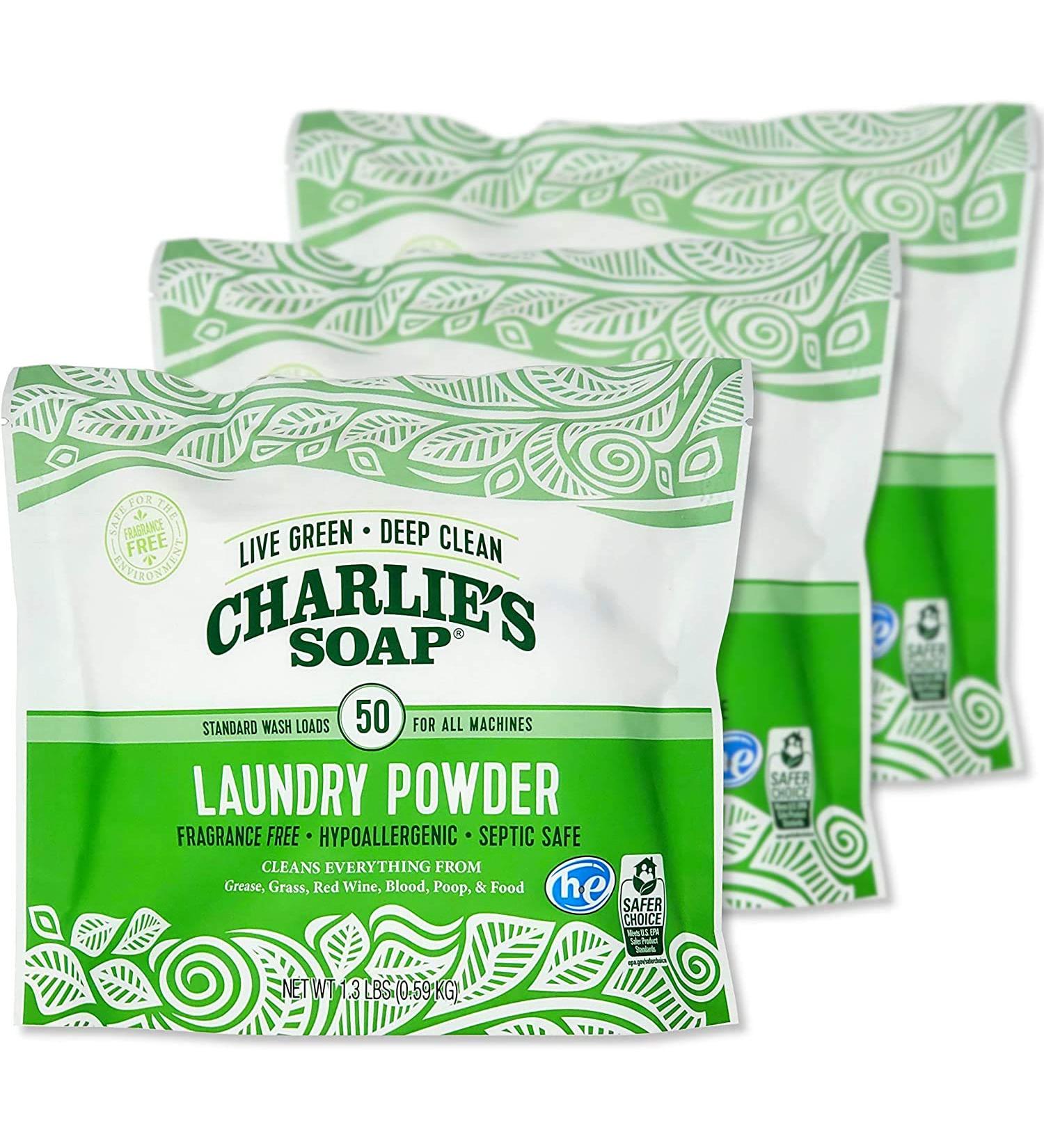 Charlie s Soap Unscented Laundry Powder - 150 Loads (3 x 50 Load Bags) | Eco-Friendly Sustainable Laundry Detergent - Buy Online on GoSupps.com