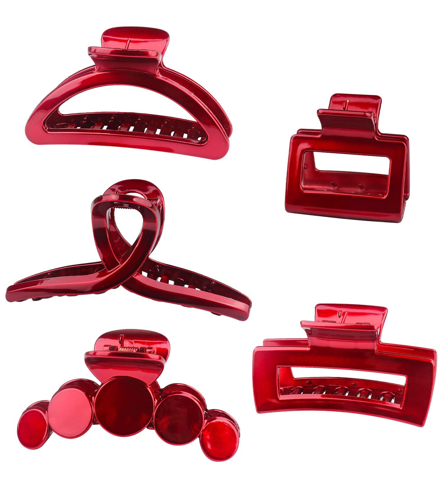 YOOOYOOO Red Hair Claw Clips - Strong Hold Nonslip Glossy Claw Clips for All Hair Types - Vintage Jaw Clips for Women & Girls - Perfect for Wedding, Party, Banquet - Includes Organza Storage Bag - Buy Online on GoSupps.com