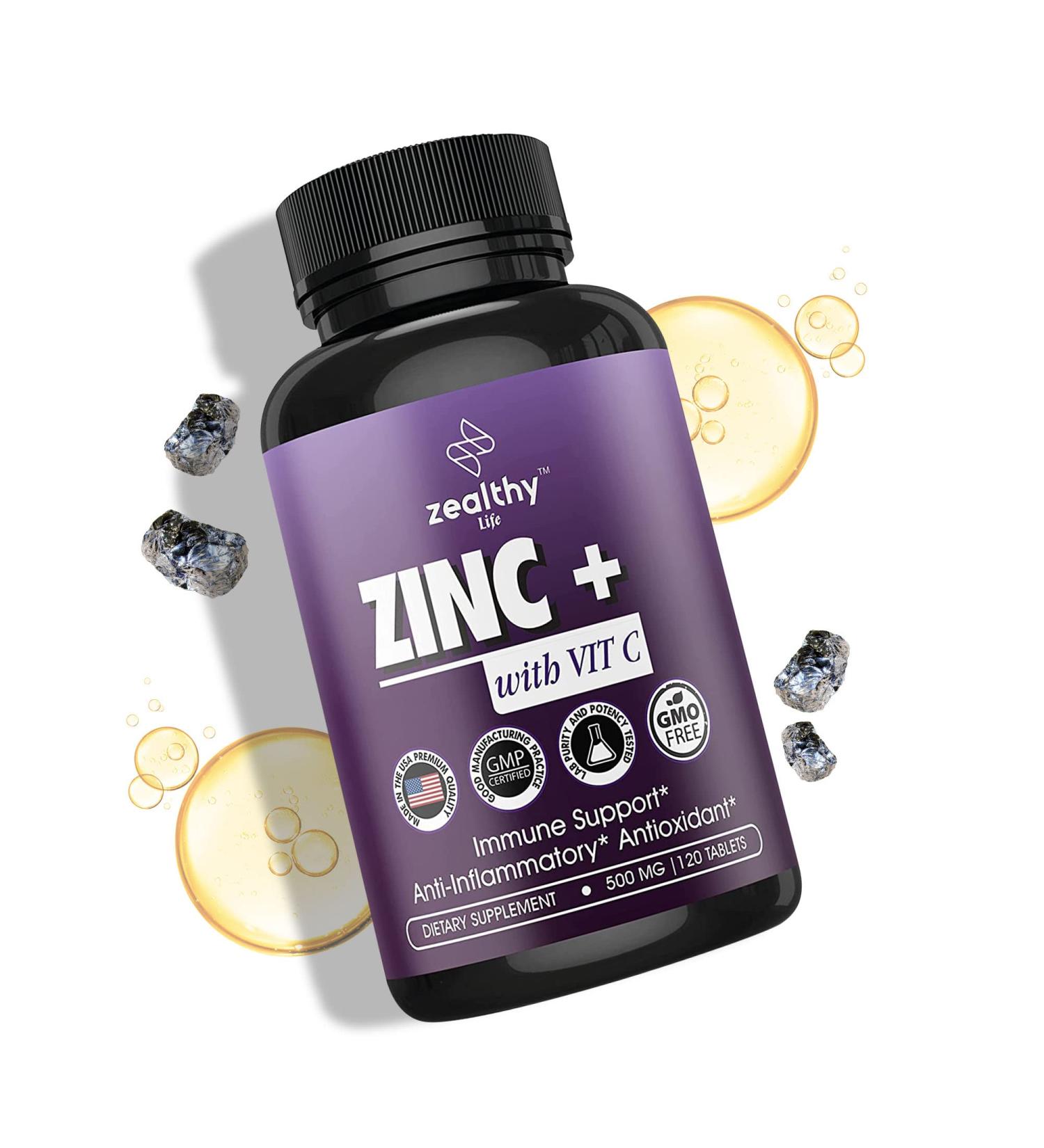 Zealthy Life Zinc + Vitamin C 500mg - 120 Tablets - Buy Online on GoSupps.com