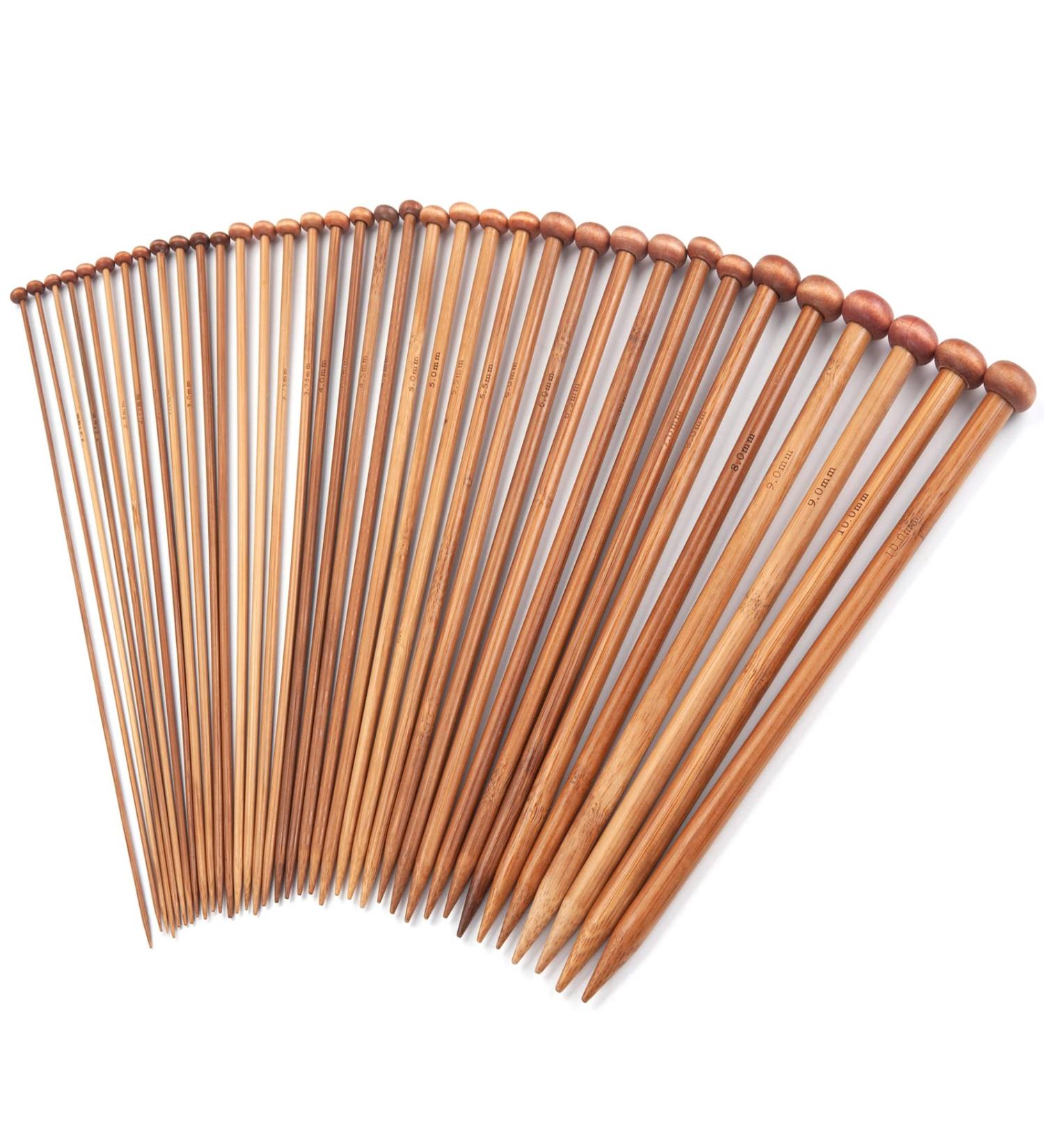 14 Inch Bamboo Knitting Needles Set - 18 Pairs US Size 0-15 (2.0-10.0mm) - Straight Wooden Needles for Sweaters, Socks, Shawls - Brown - Buy Online on GoSupps.com