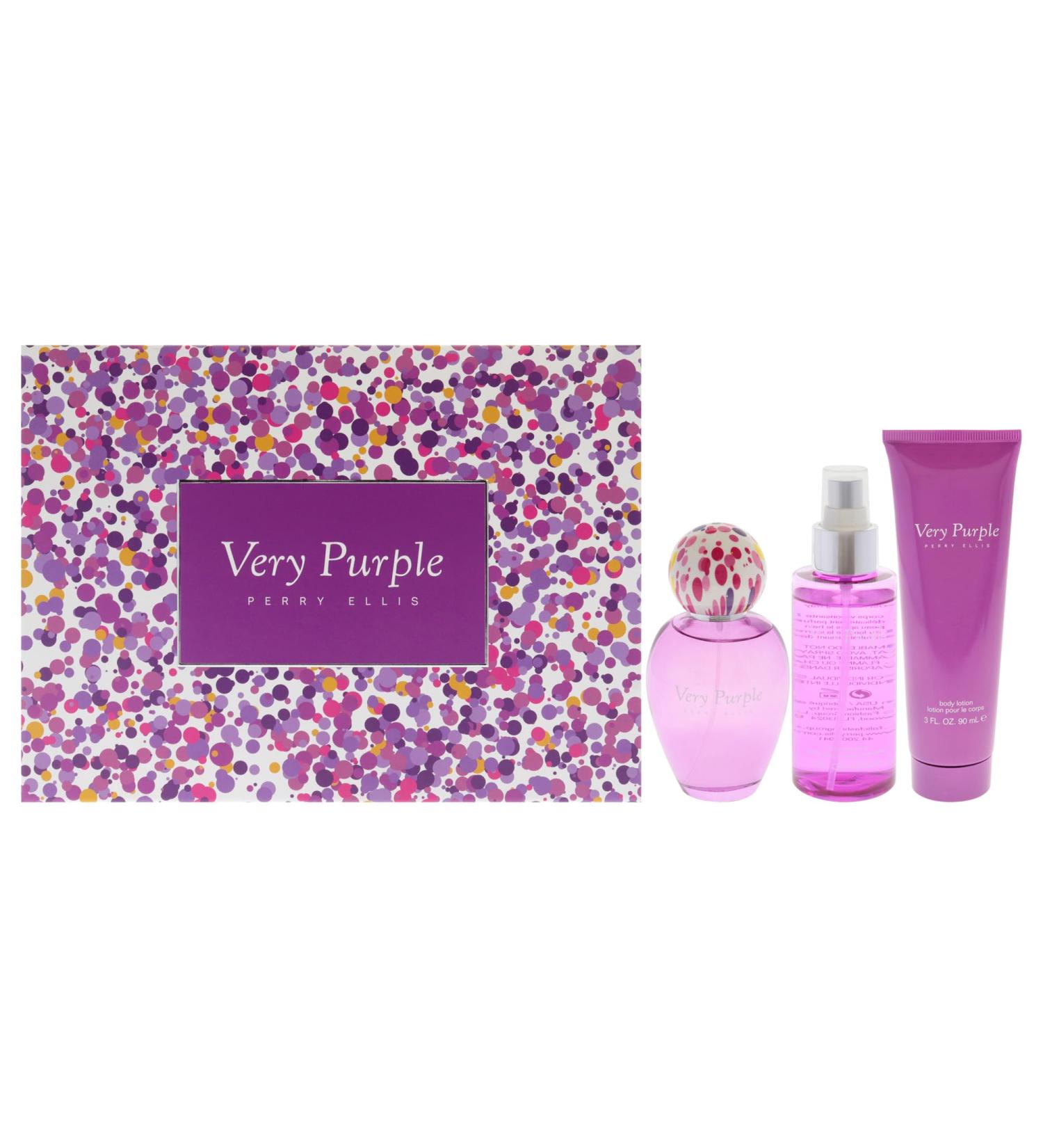 Perry Ellis Very Purple for Women - 3 Pc Gift Set 3.4oz EDP Spray 3oz Body Lotion 4oz Body Mist - Buy Online on GoSupps.com