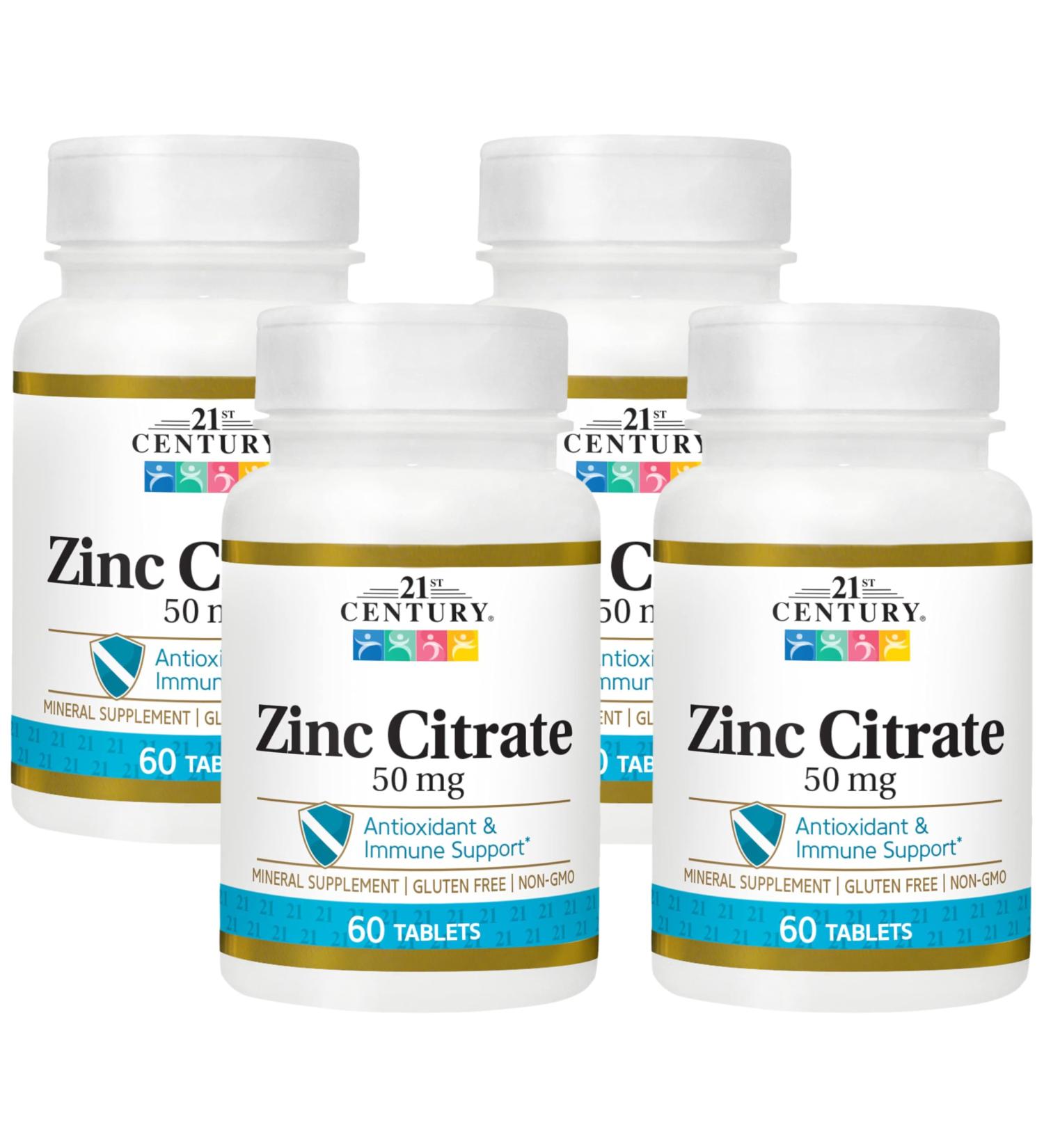 21st Century Healthcare Zinc Citrate Tablets 50mg 60 Count (Pack of 4) - Buy Online on GoSupps.com