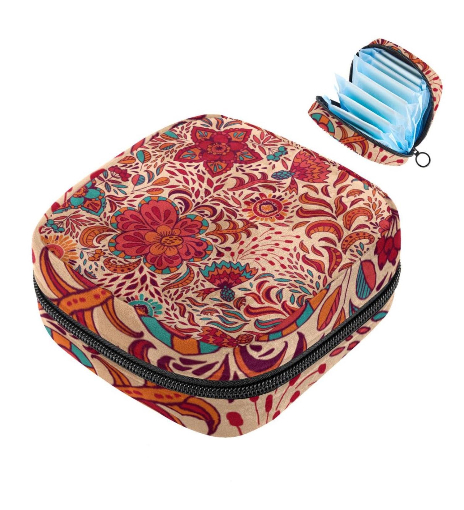 Storage Bags for Women's Bandages & Menstrual Products | Large Floral Zip Pocket for Tampons & Panty Liners | Multi-Colored Cylinder Inserts - Buy Online on GoSupps.com